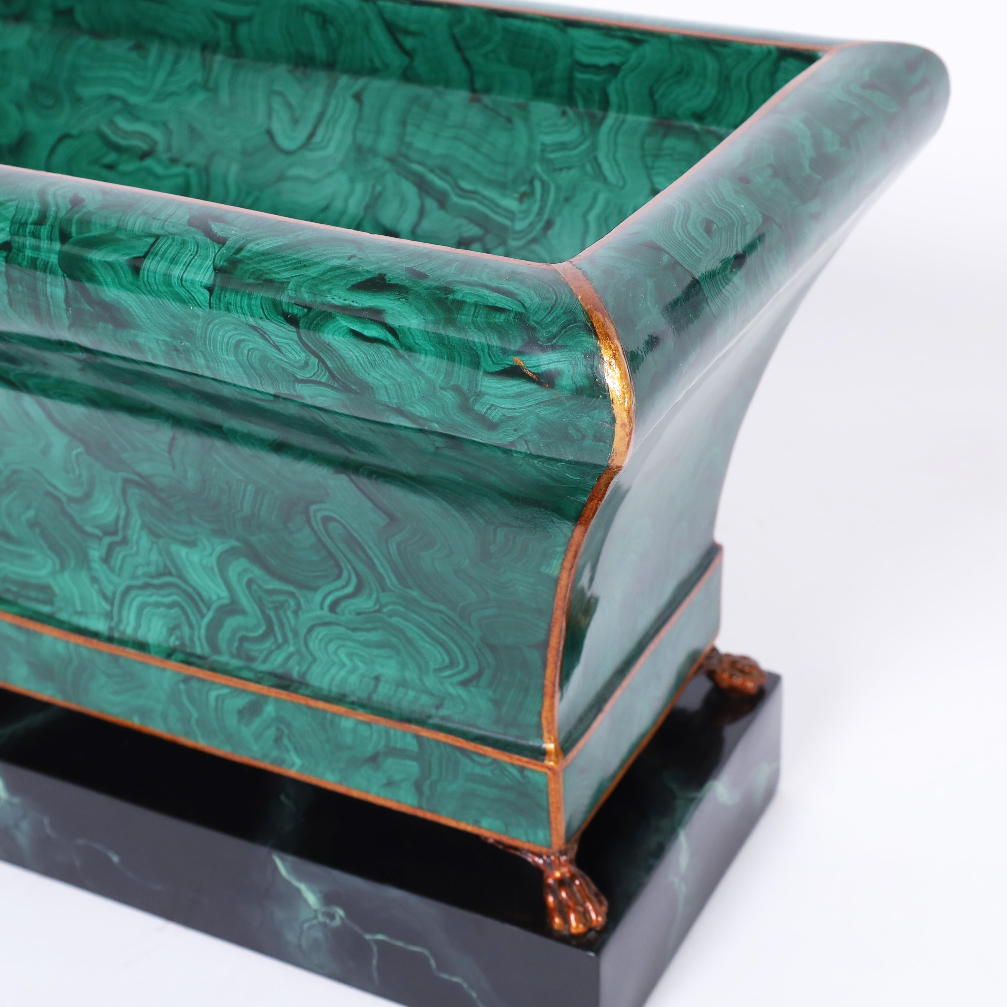 Hand-Crafted Neoclassic Tole Faux Malachite Jardiniere by Maitland Smith For Sale