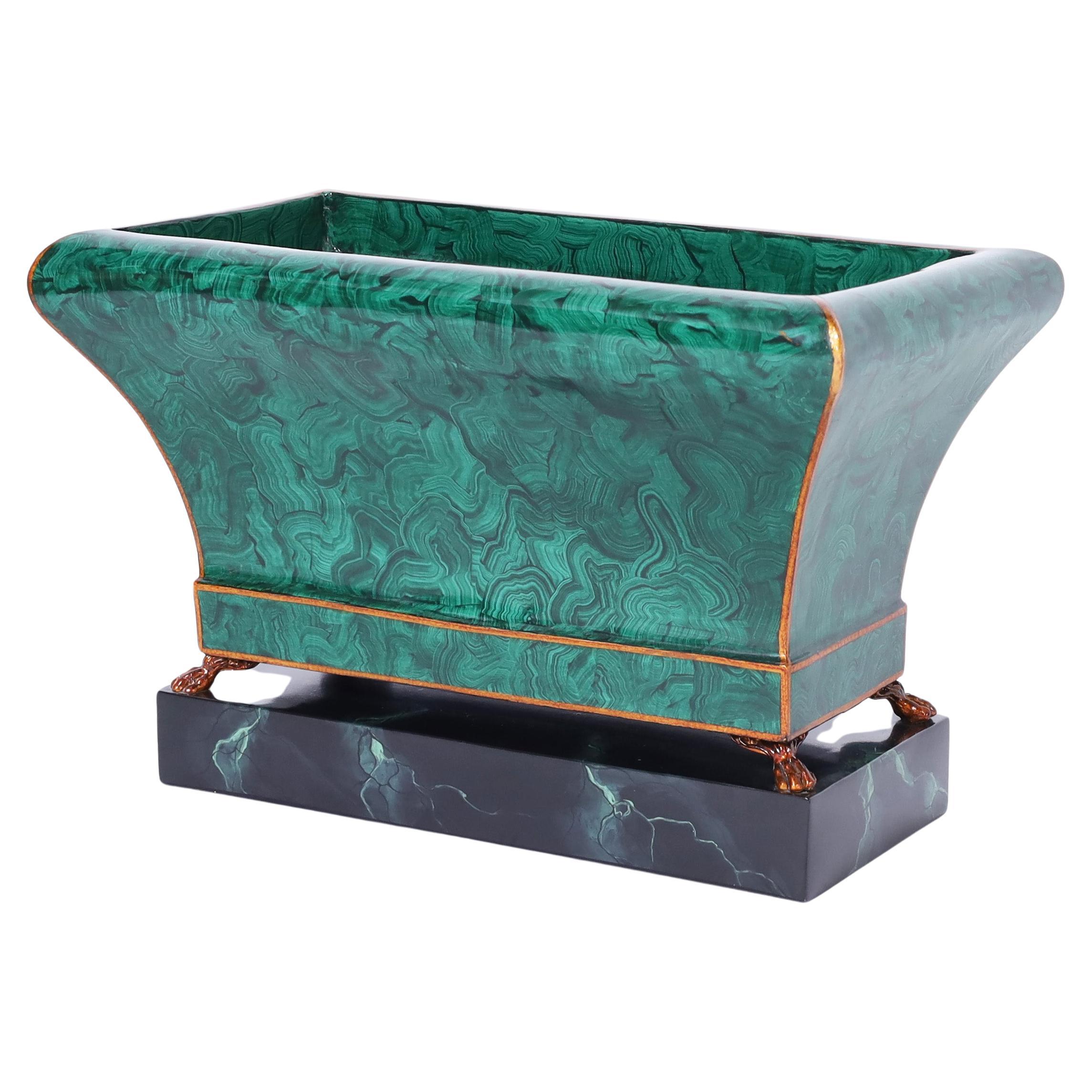 Neoclassic Tole Faux Malachite Jardiniere by Maitland Smith For Sale