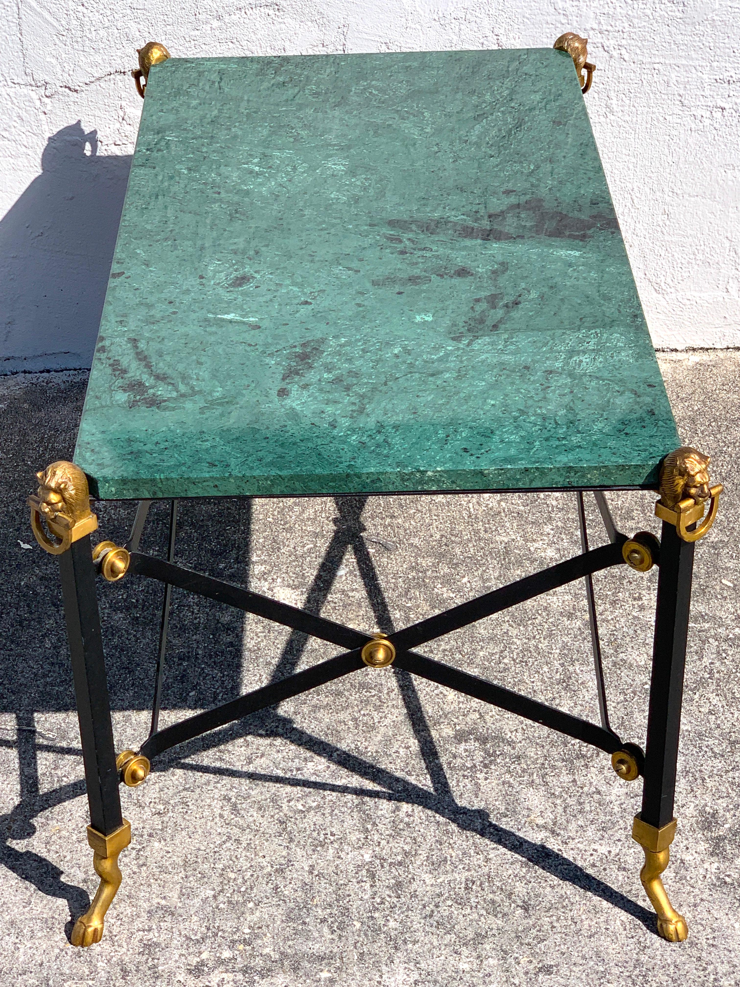 Neoclassic Verdigris Marble Top Campaign Style Coffee Table by Maitland Smith In Good Condition In West Palm Beach, FL