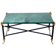 Neoclassic Verdigris Marble Top Campaign Style Coffee Table by Maitland Smith