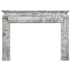 French Neoclassic White Carrara Marble Bolection style Antique Fireplace