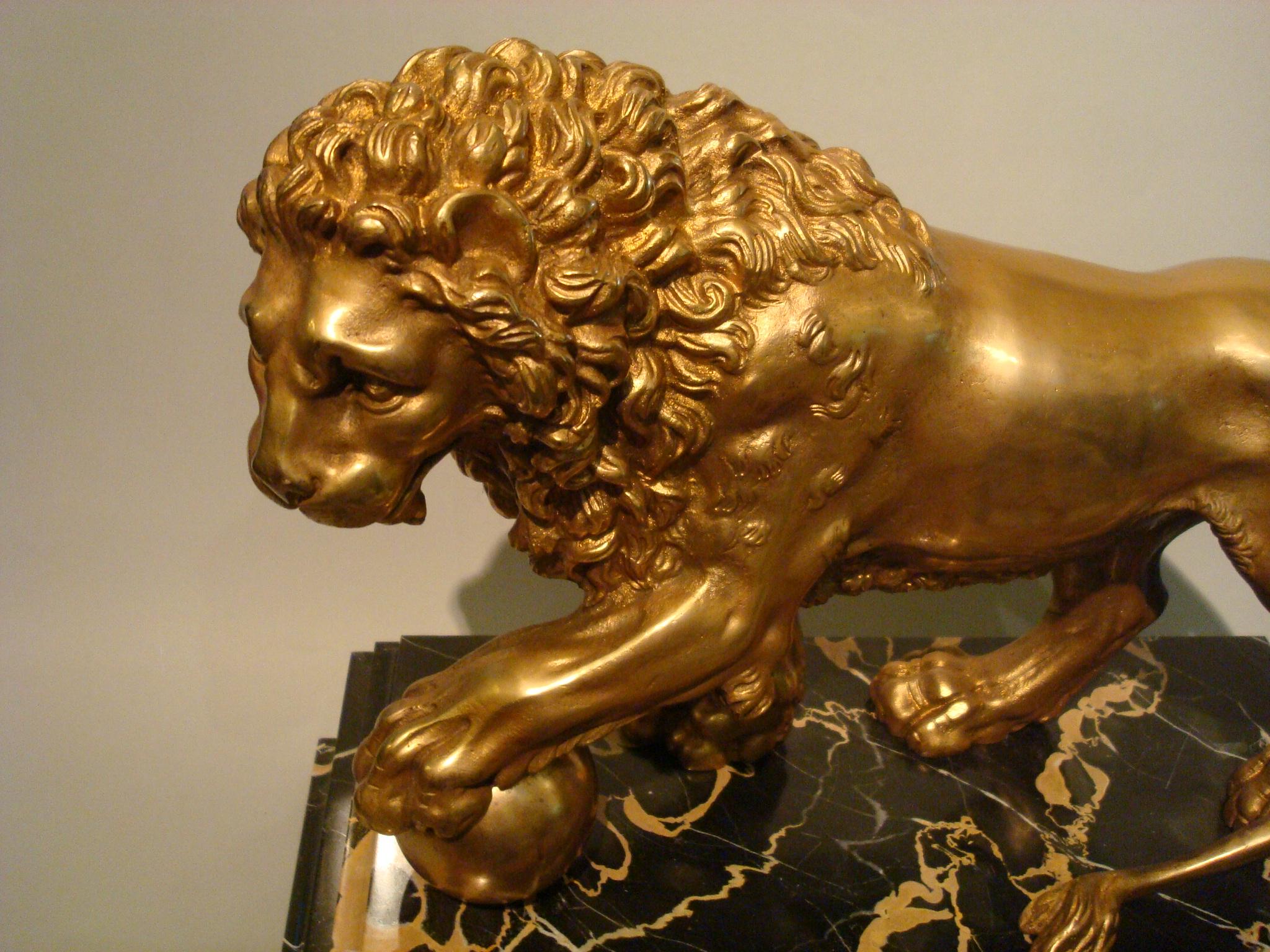 Mid-19th Century Neoclassical Grand Tour Italian Gilt Bronze of Medici Lion, Italy, 19th Century