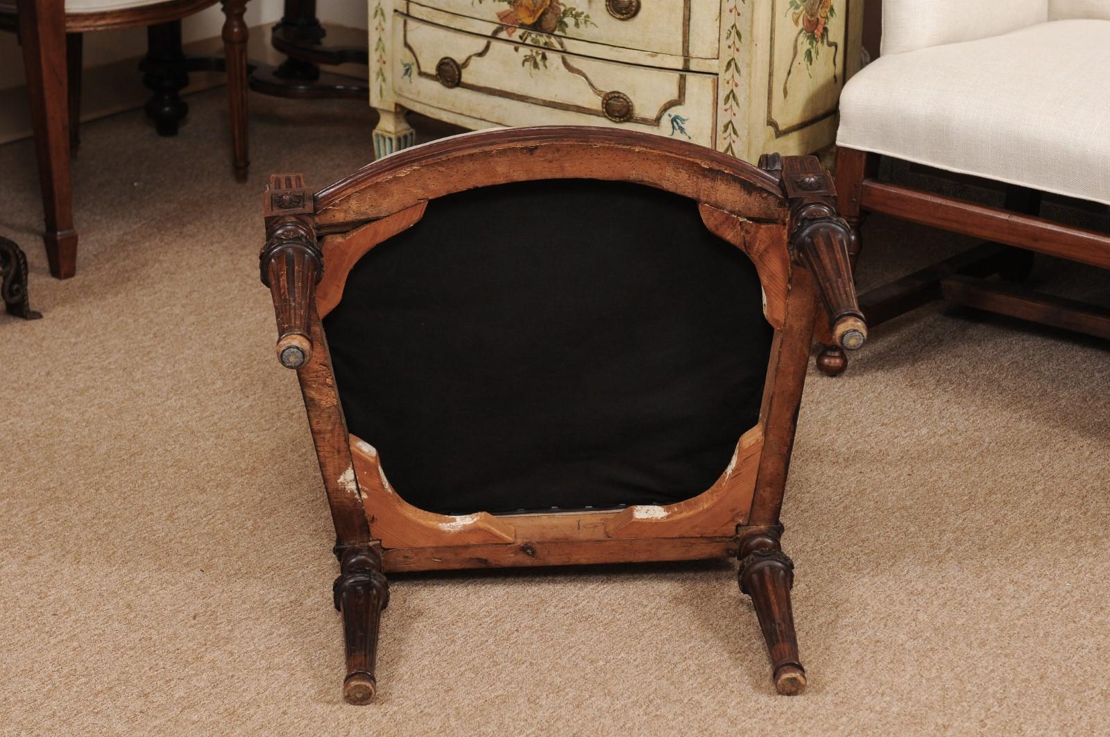 Neoclassical Period Walnut Armchair with Fluted Tapering Legs, Italy, ca. 1790 For Sale 6