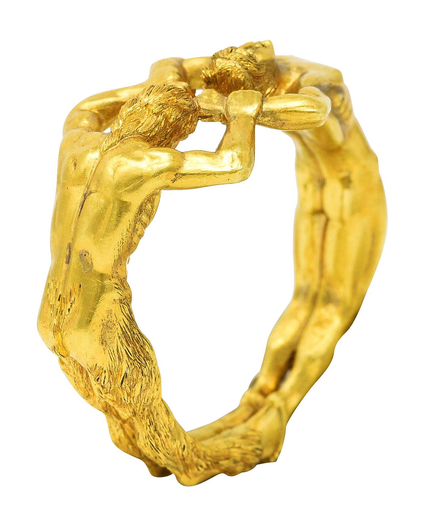 Neoclassical 18 Karat Yellow Gold Vintage Satyr Figural Men's Unisex Ring 7
