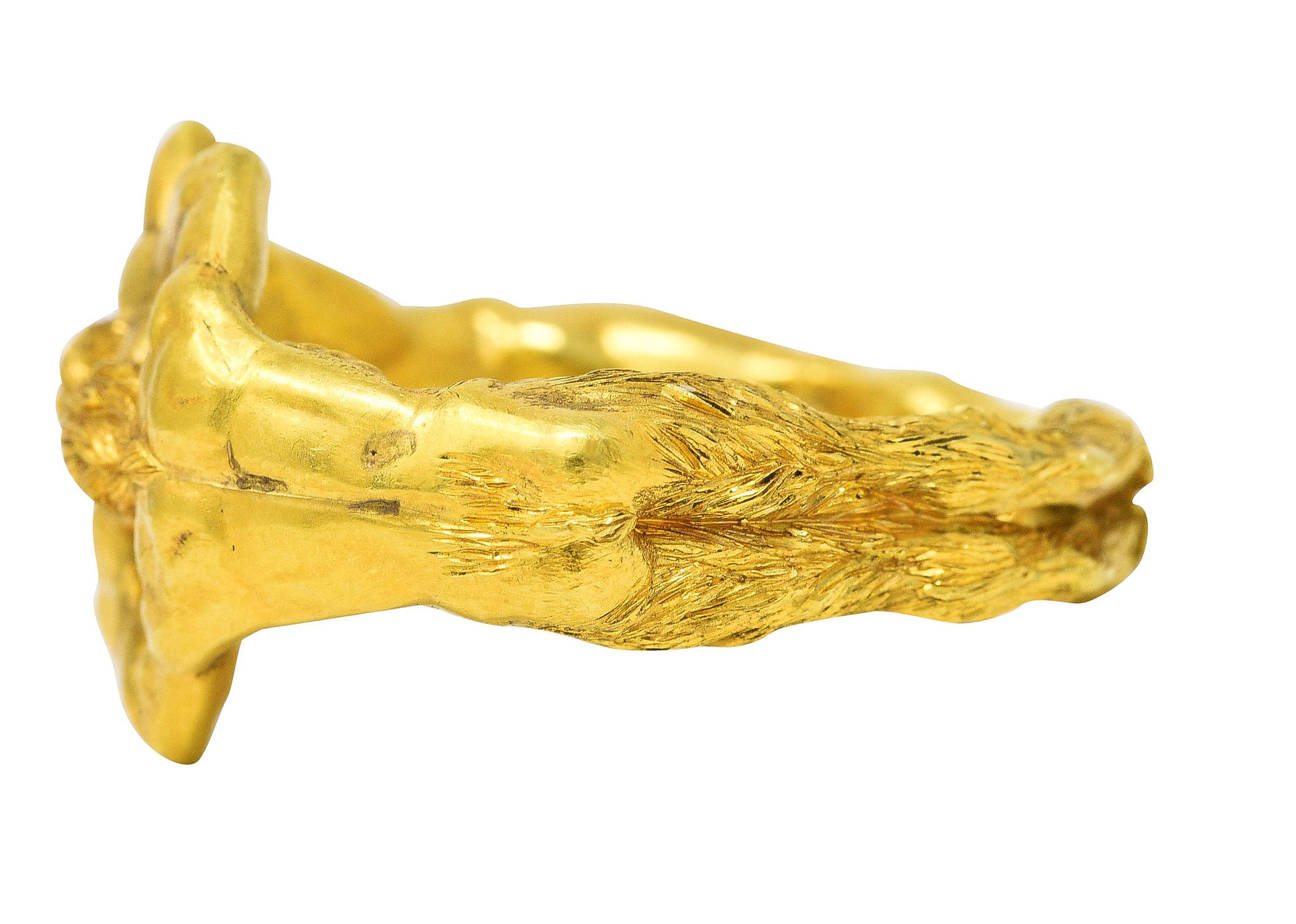 Neoclassical 18 Karat Yellow Gold Vintage Satyr Figural Men's Unisex Ring 1