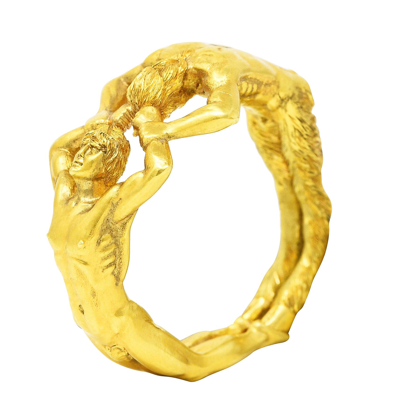 Neoclassical 18 Karat Yellow Gold Vintage Satyr Figural Men's Unisex Ring 4