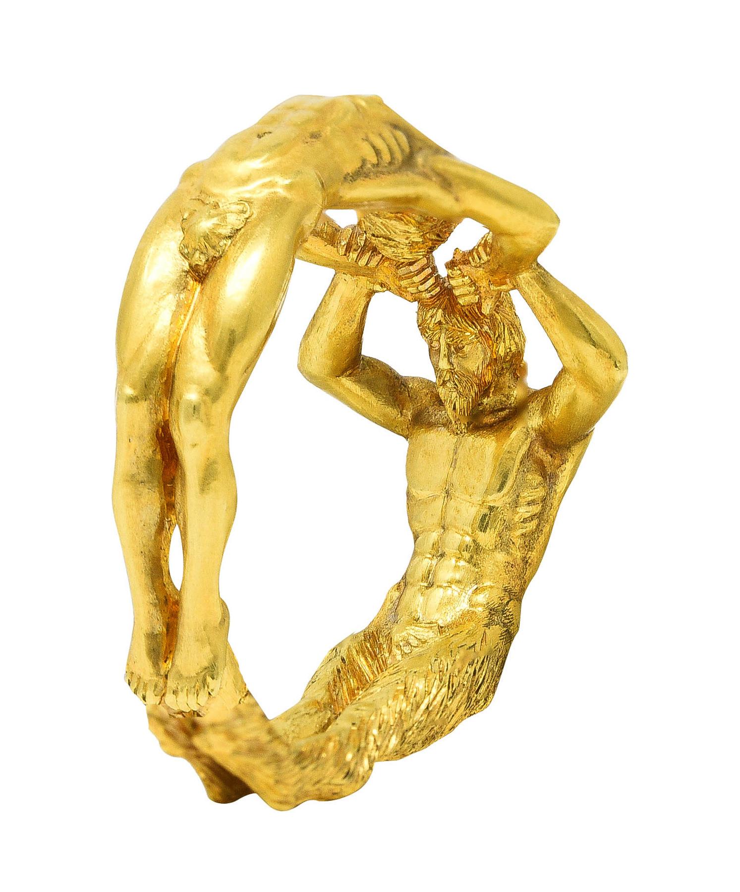 Neoclassical 18 Karat Yellow Gold Vintage Satyr Figural Men's Unisex Ring 6
