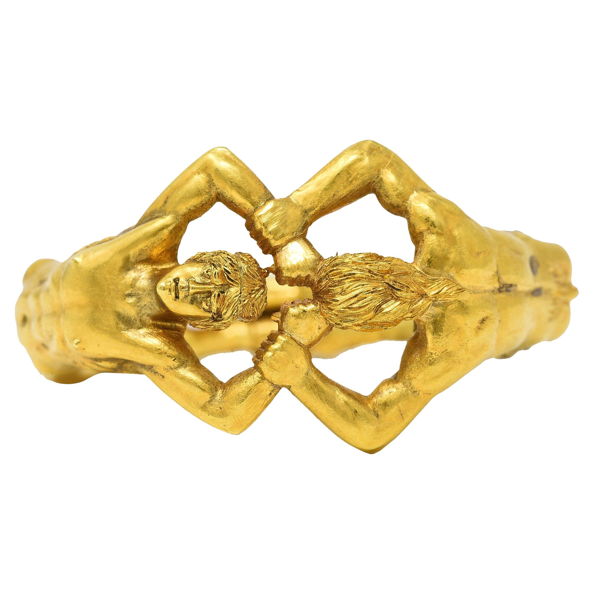 Neoclassical 18 Karat Yellow Gold Vintage Satyr Figural Men's Unisex Ring