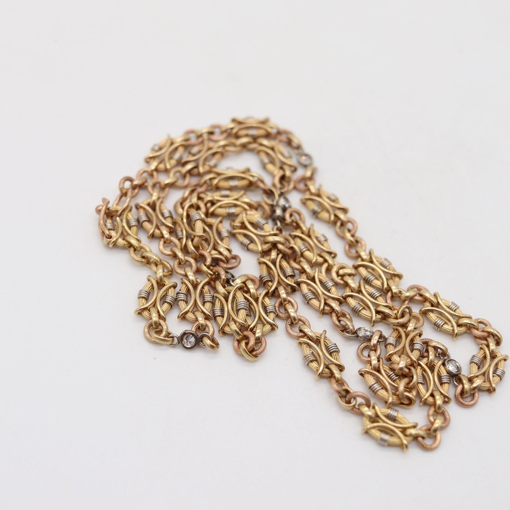 NEOCLASSICAL 1900 Edwardian French Chain In 18Kt Gold & Platinum With Diamonds im Zustand „Hervorragend“ im Angebot in Miami, FL