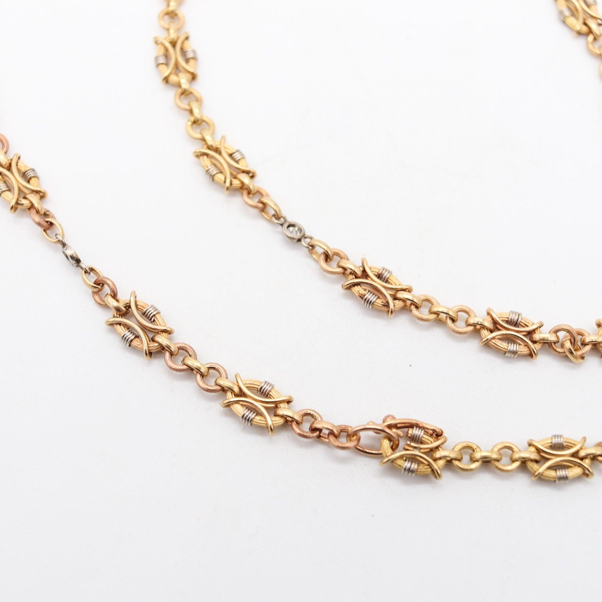 NEOCLASSICAL 1900 Edwardian French Chain In 18Kt Gold & Platinum With Diamonds Damen im Angebot