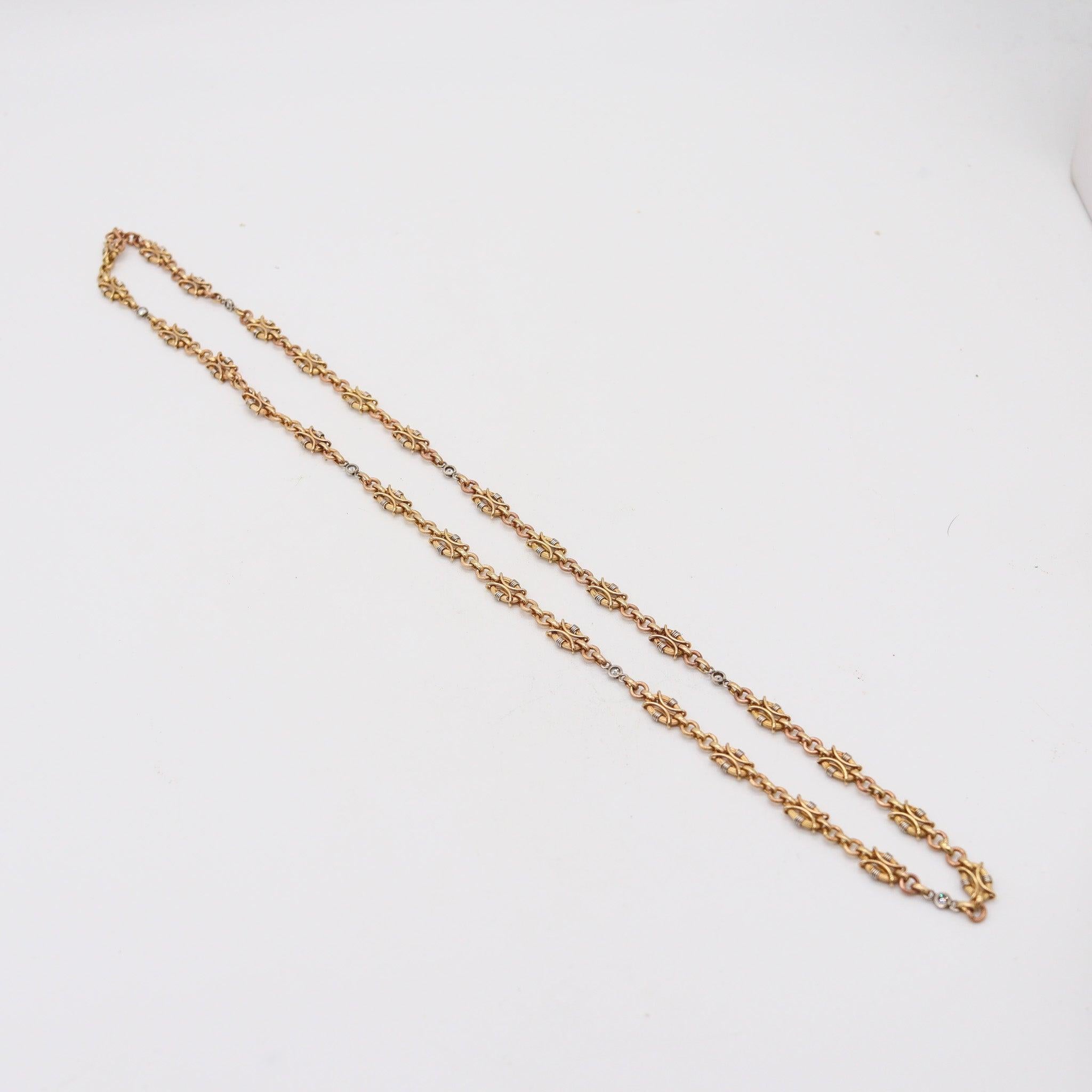 NEOCLASSICAL 1900 Edwardian French Chain In 18Kt Gold & Platinum With Diamonds im Angebot 1