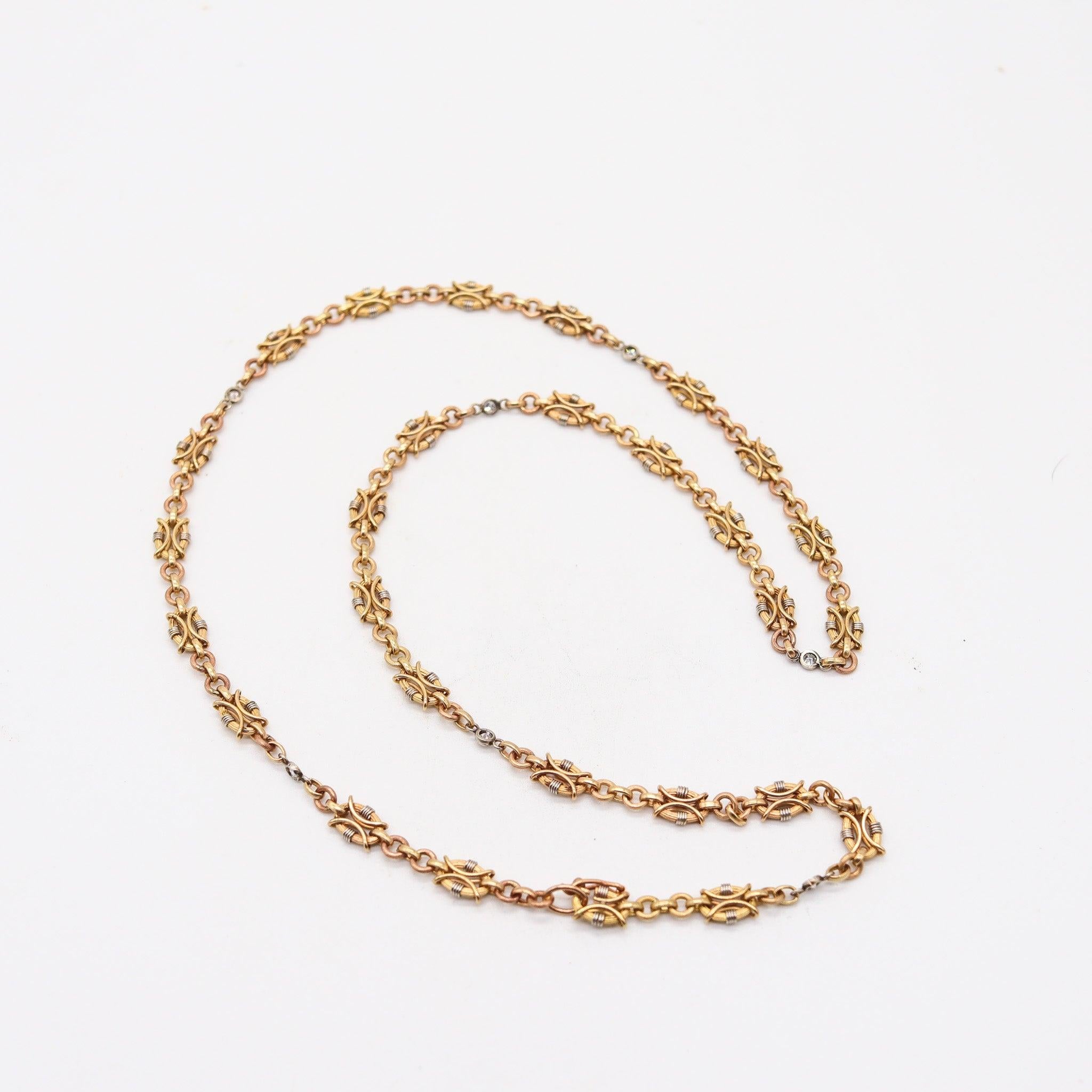 NEOCLASSICAL 1900 Edwardian French Chain In 18Kt Gold & Platinum With Diamonds im Angebot 2