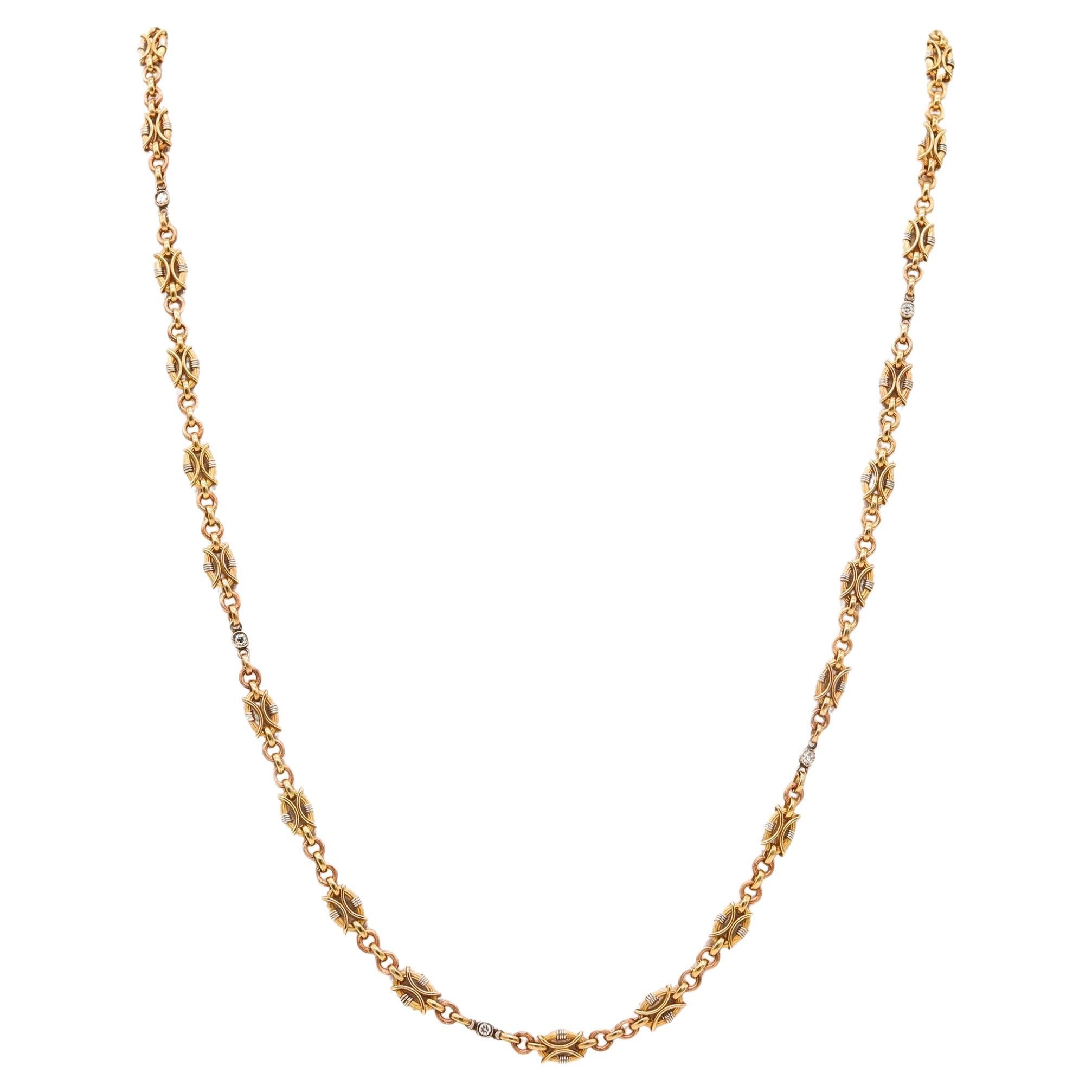 NEOCLASSICAL 1900 Edwardian French Chain In 18Kt Gold 
Platinum With Diamonds im Angebot