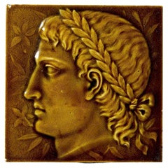 Antique Neoclassical 19th Century 6-inch Glazed Profile Portrait Tile