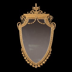 Neoclassical 19th Century English Gilt & Gesso Carved Shield-Shaped Mirror