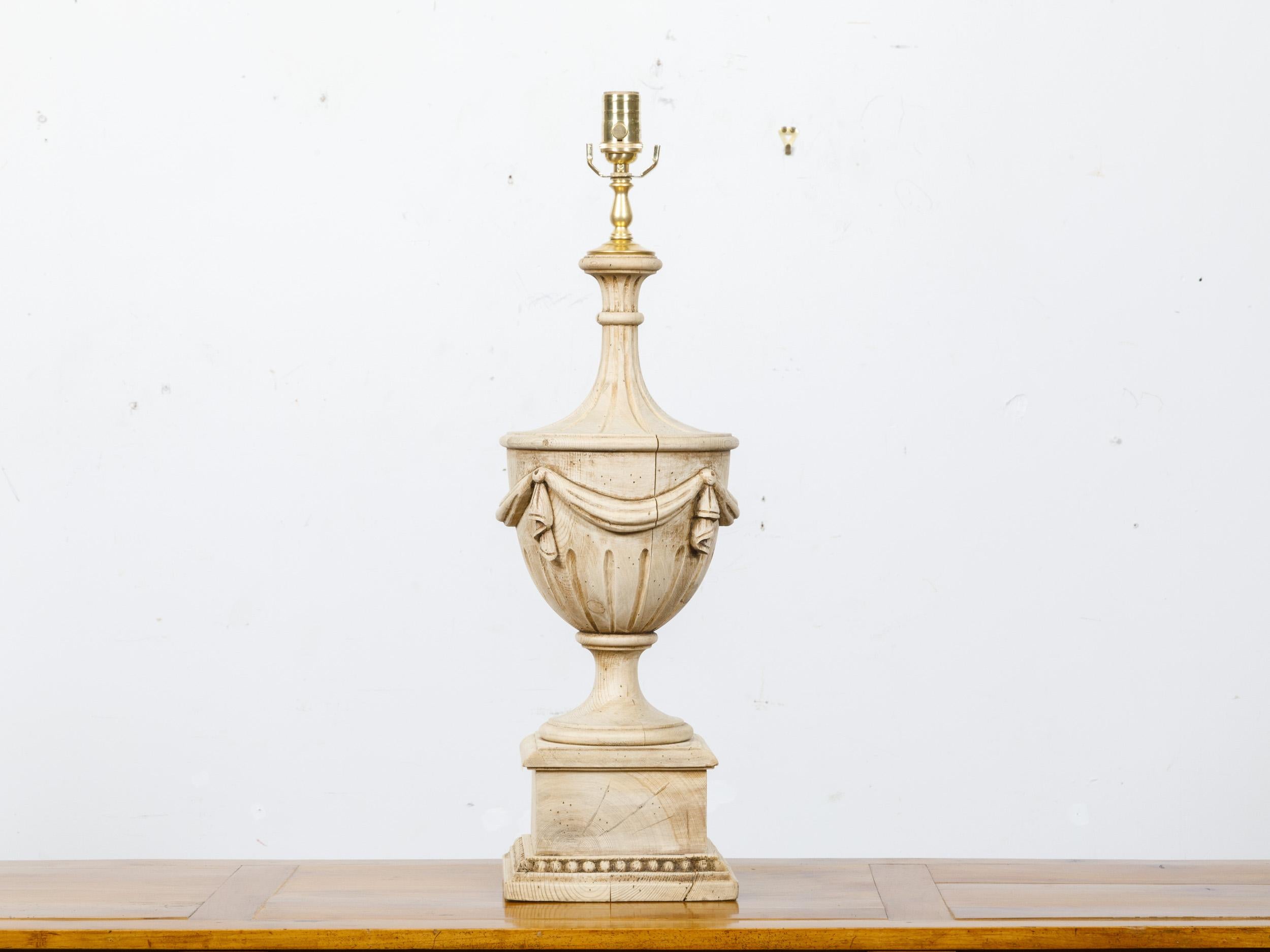 Neoclassical 19th Century Pine Urn Form Finial Made into Table Lamp, US-Wired For Sale 6