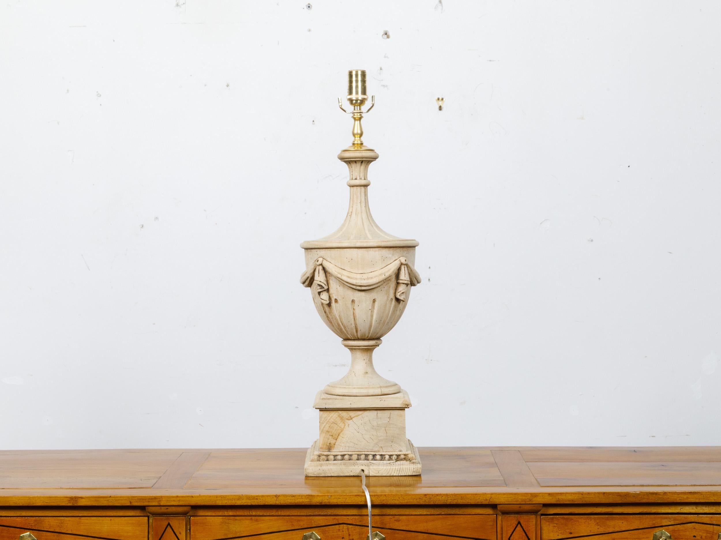 Neoclassical 19th Century Pine Urn Form Finial Made into Table Lamp, US-Wired In Good Condition For Sale In Atlanta, GA