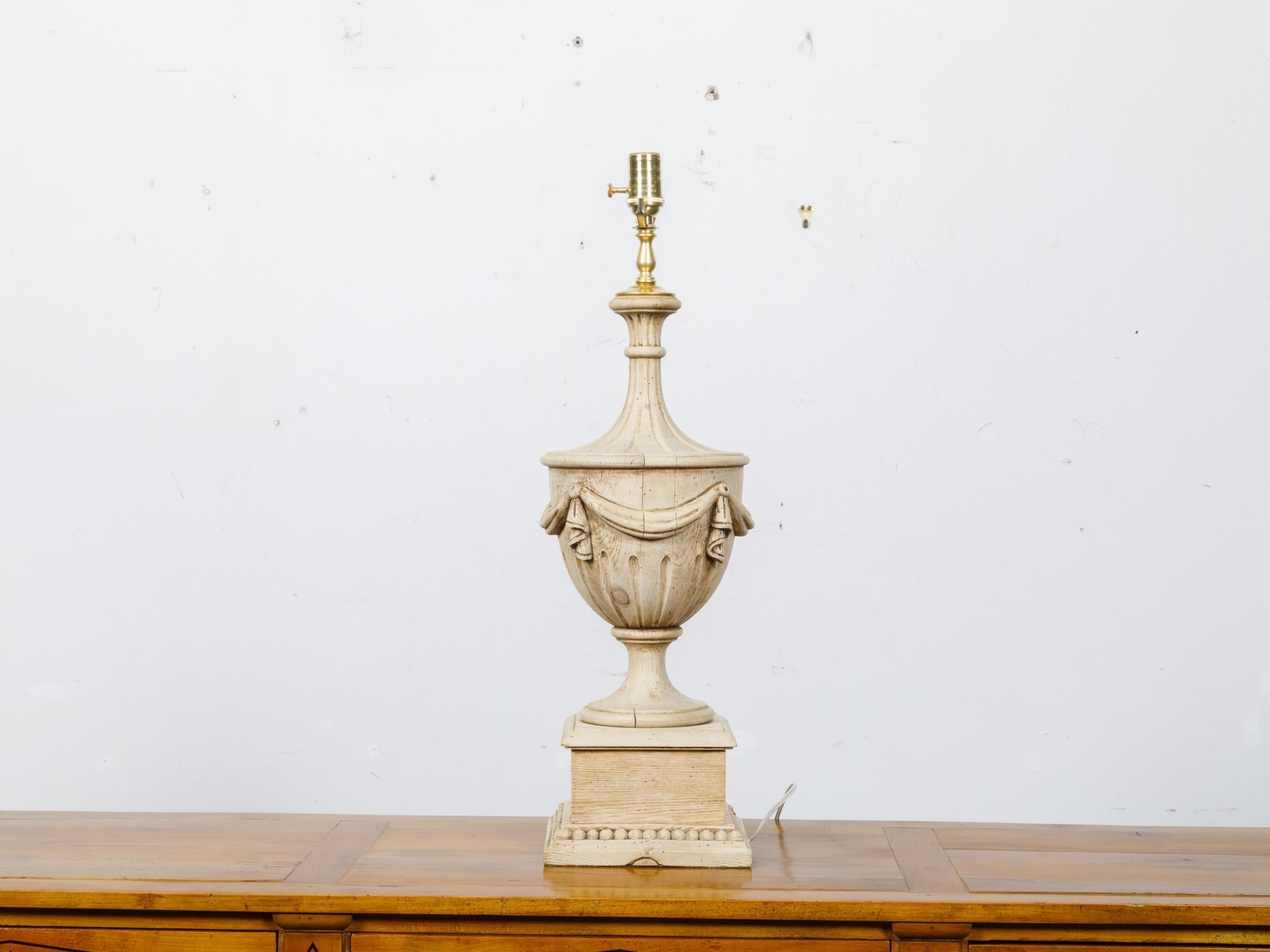Brass Neoclassical 19th Century Pine Urn Form Finial Made into Table Lamp, US-Wired For Sale