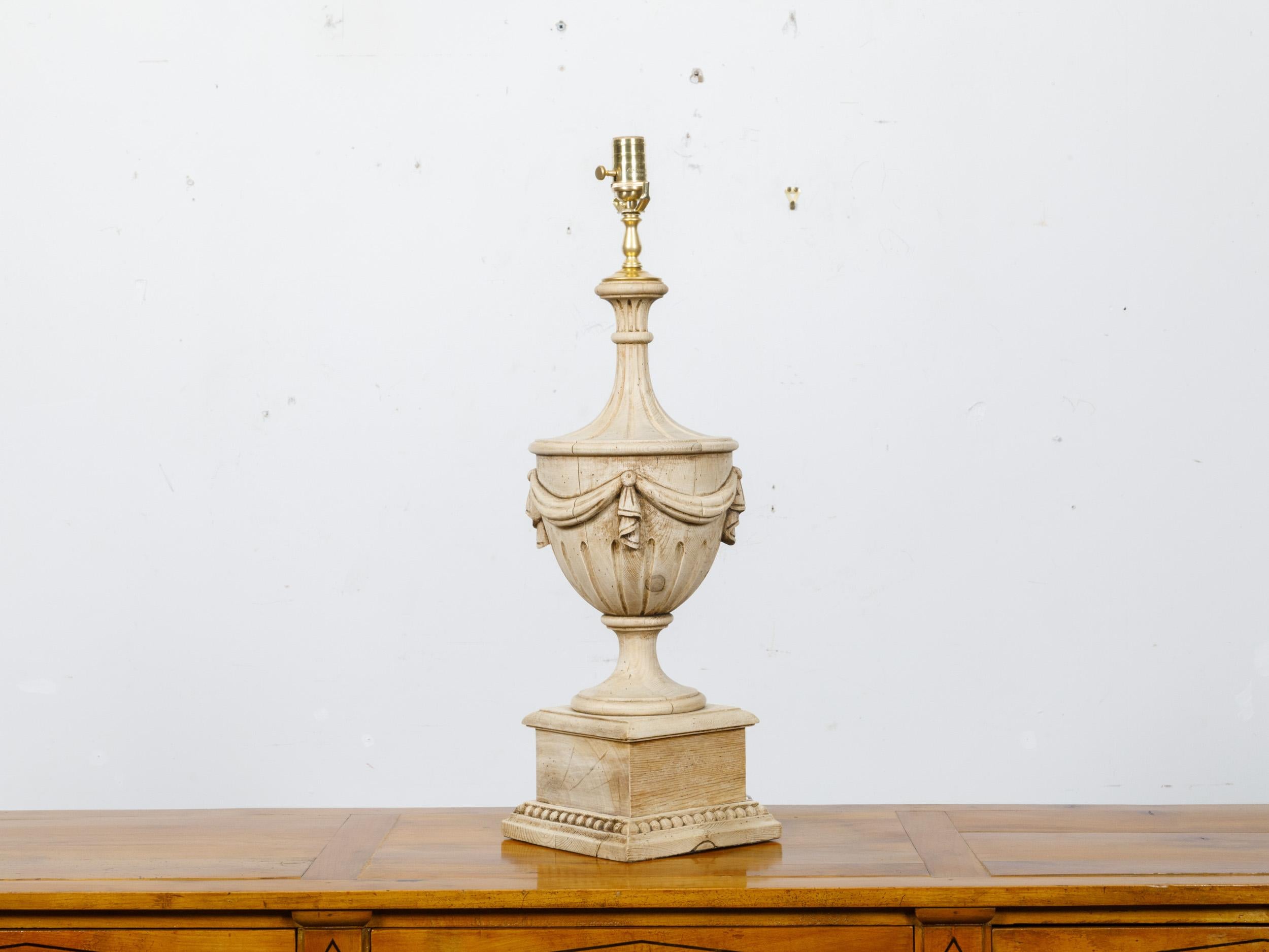 Neoclassical 19th Century Pine Urn Form Finial Made into Table Lamp, US-Wired For Sale 1