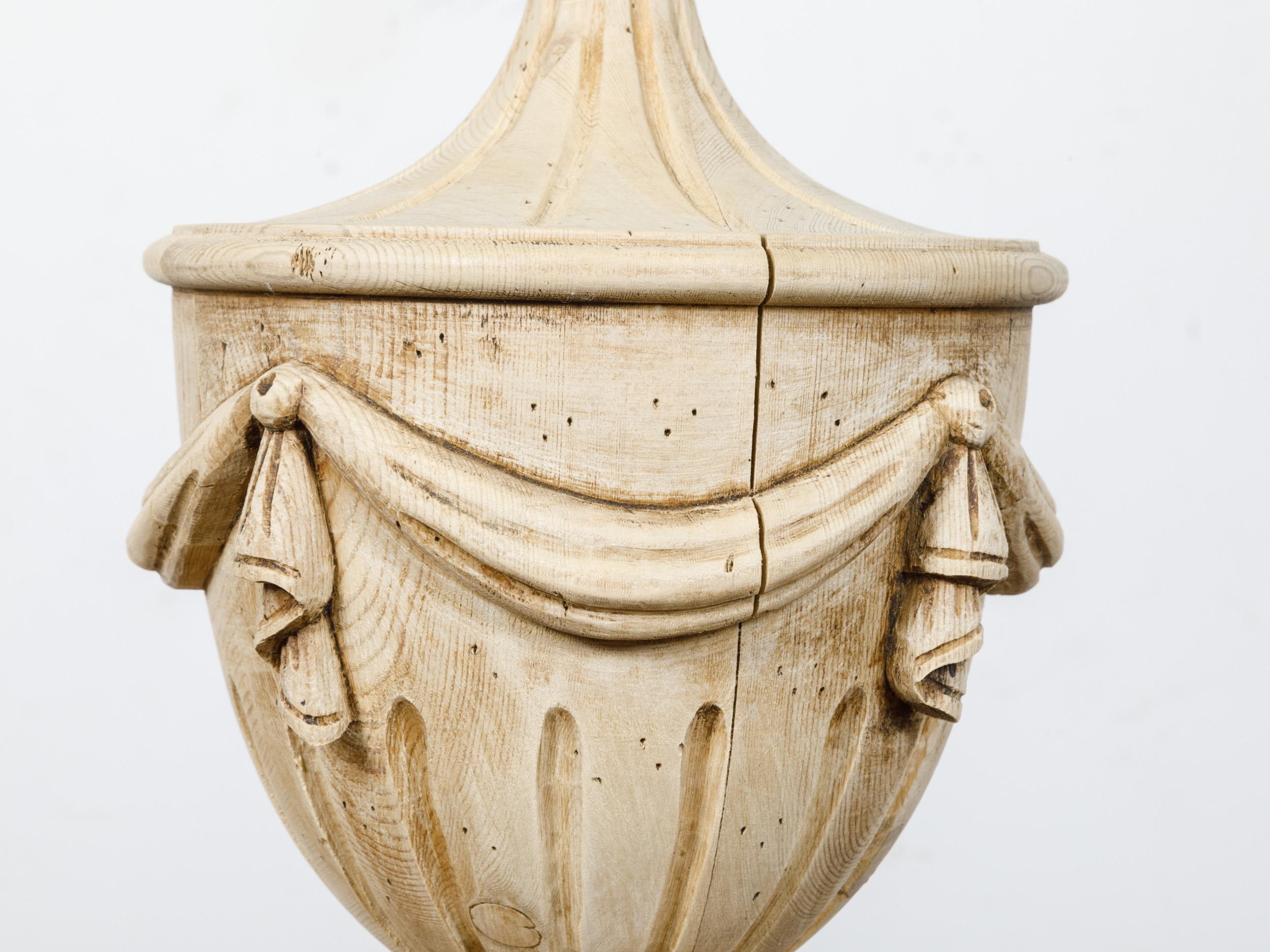 Neoclassical 19th Century Pine Urn Form Finial Made into Table Lamp, US-Wired For Sale 3