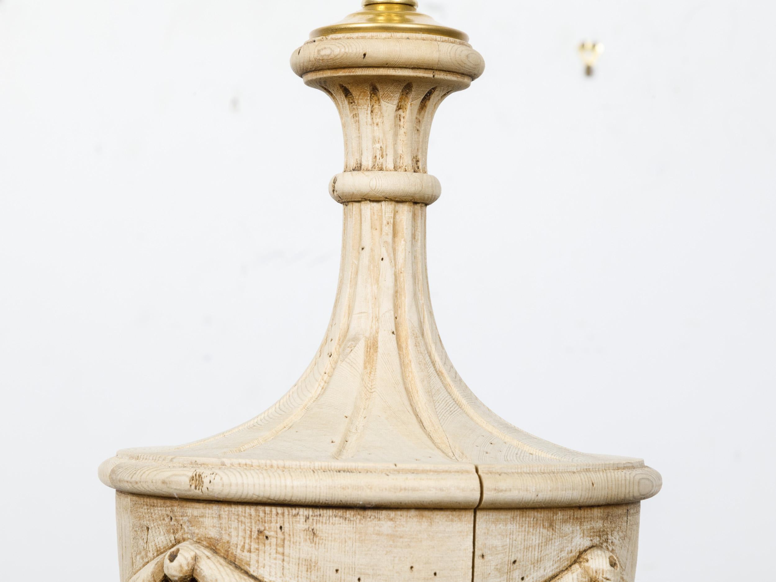 Neoclassical 19th Century Pine Urn Form Finial Made into Table Lamp, US-Wired For Sale 4
