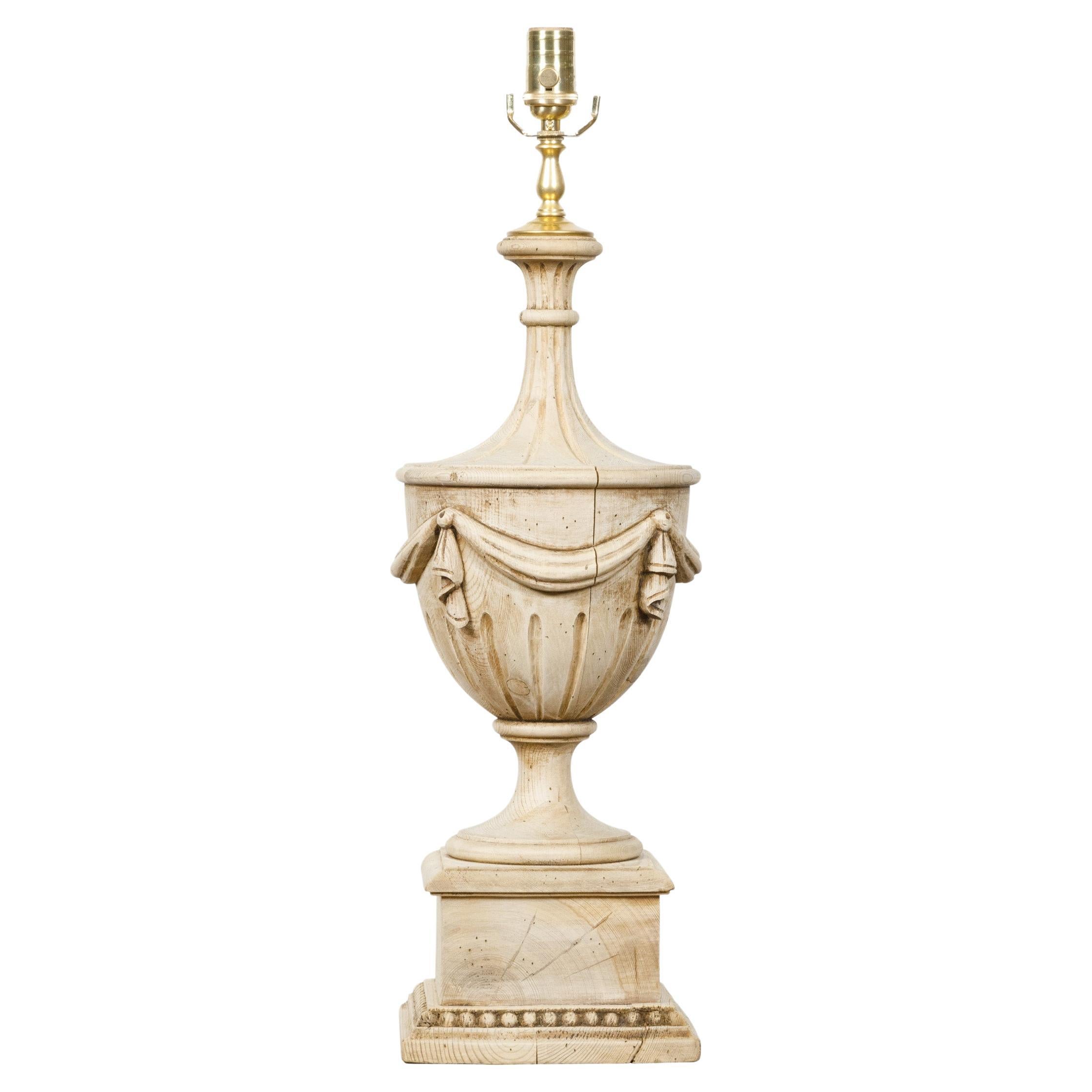 Neoclassical 19th Century Pine Urn Form Finial Made into Table Lamp, US-Wired For Sale