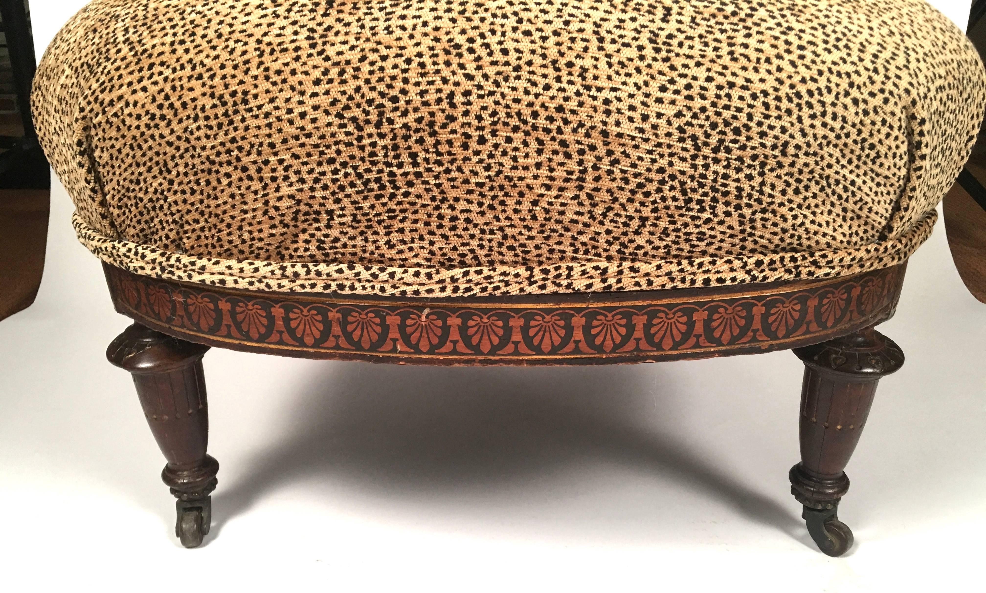 Carved Neoclassical 19th Century Slipper Chair with Leopard Velvet Upholstery