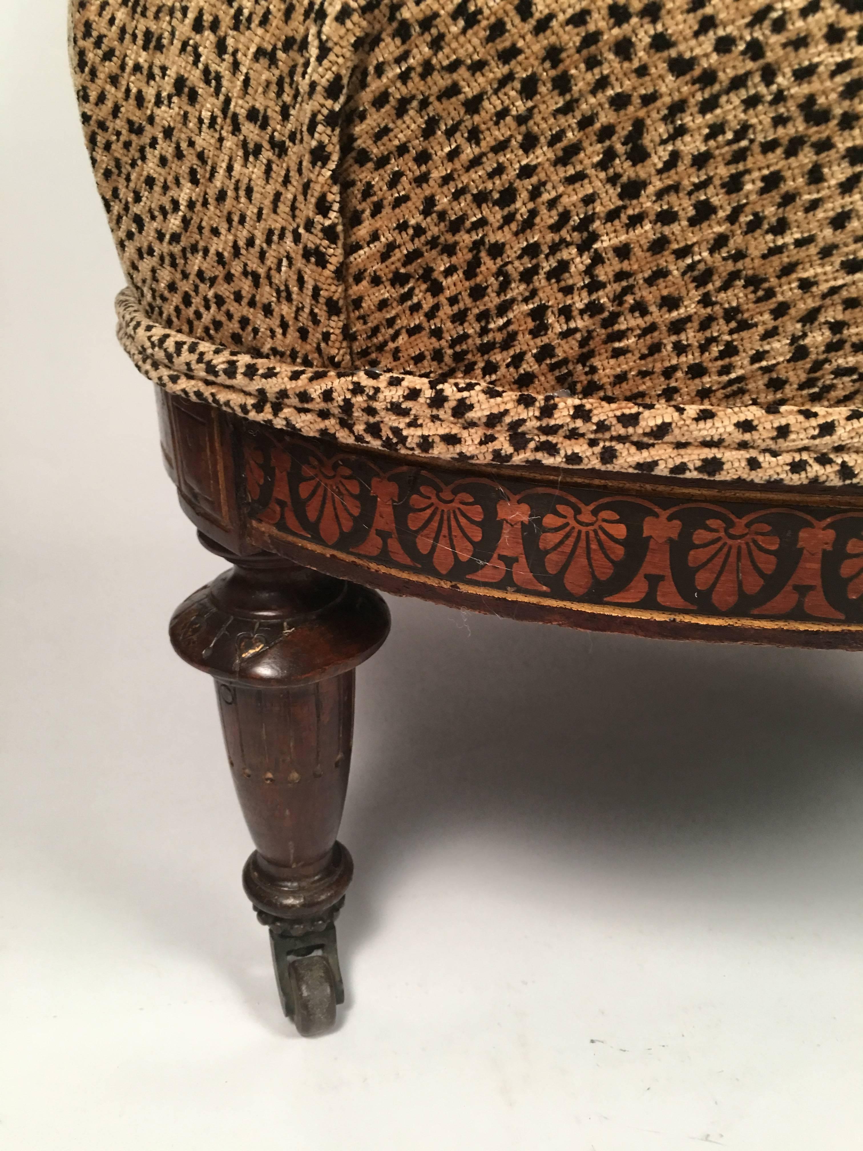 Neoclassical 19th Century Slipper Chair with Leopard Velvet Upholstery In Good Condition In Essex, MA