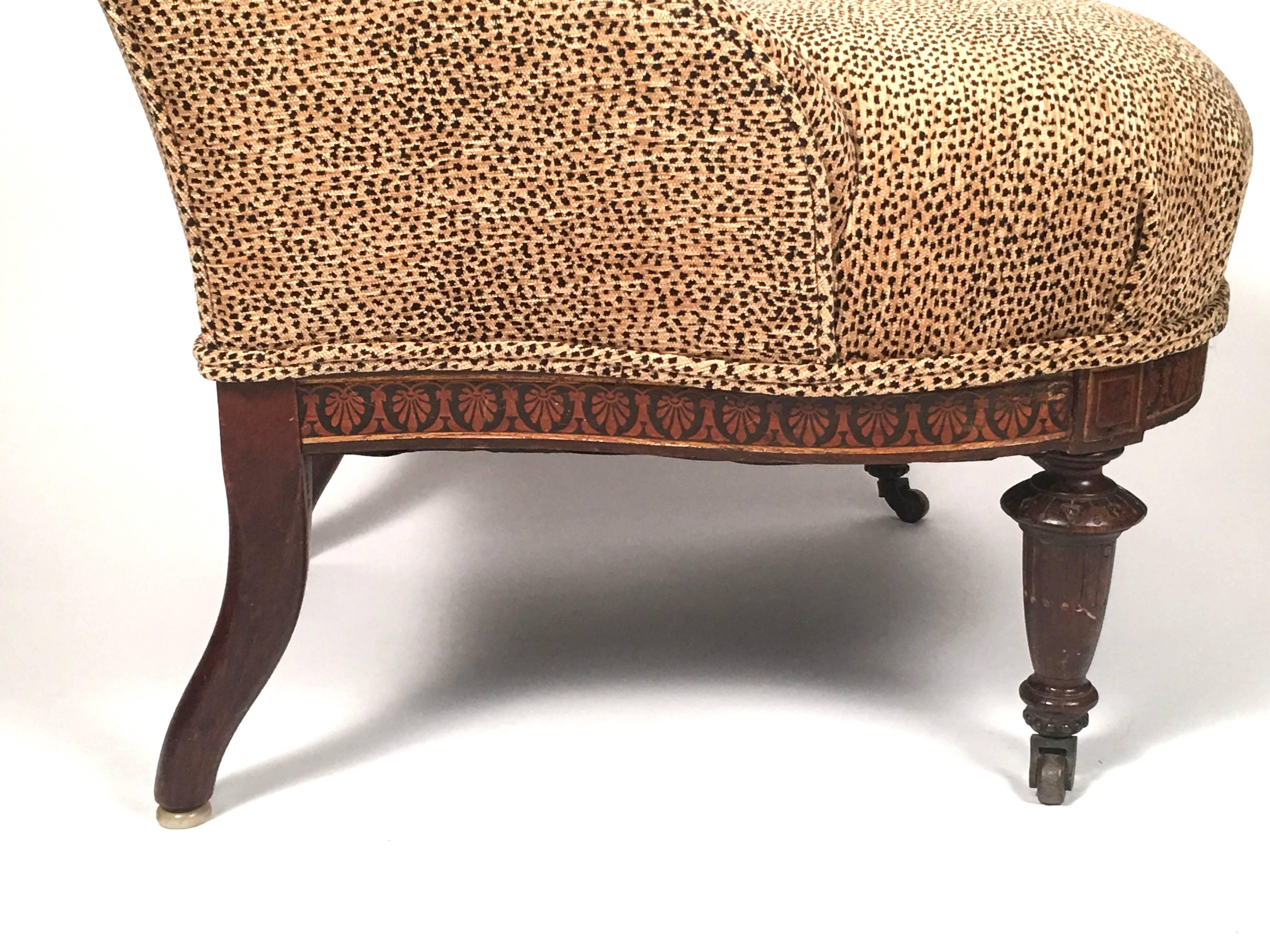 Neoclassical 19th Century Slipper Chair with Leopard Velvet Upholstery 2