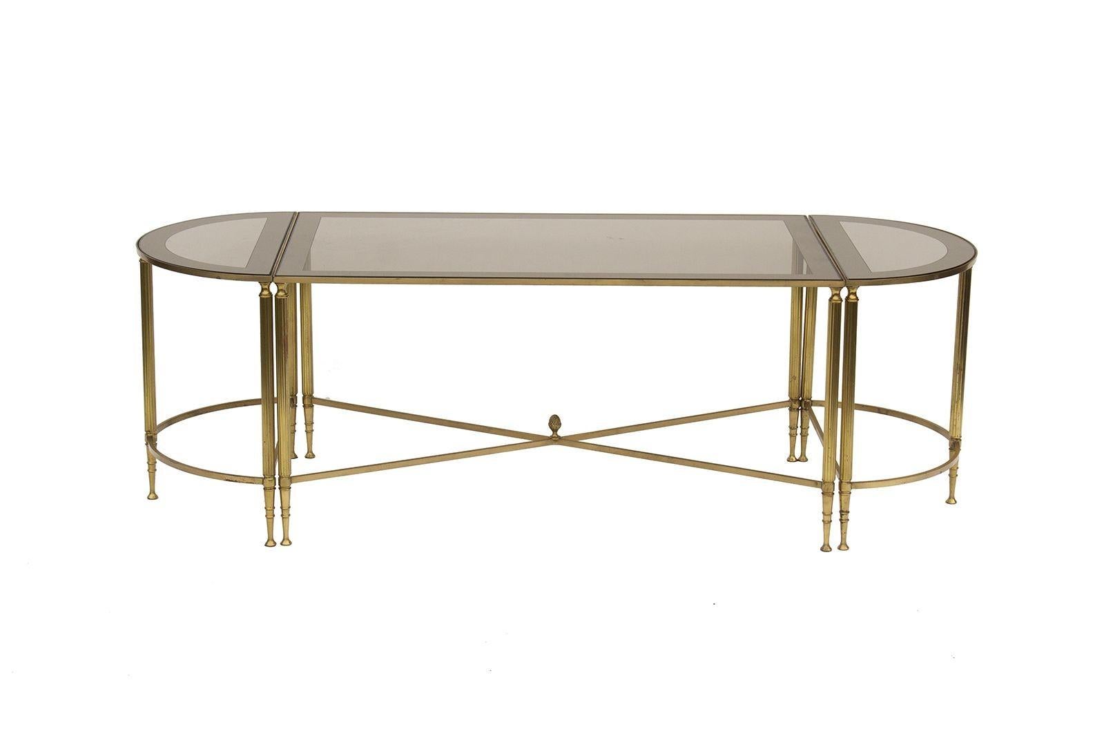 Neoclassical 3 pc Bunching Cocktail Table in Brass after Maison Jansen 6
