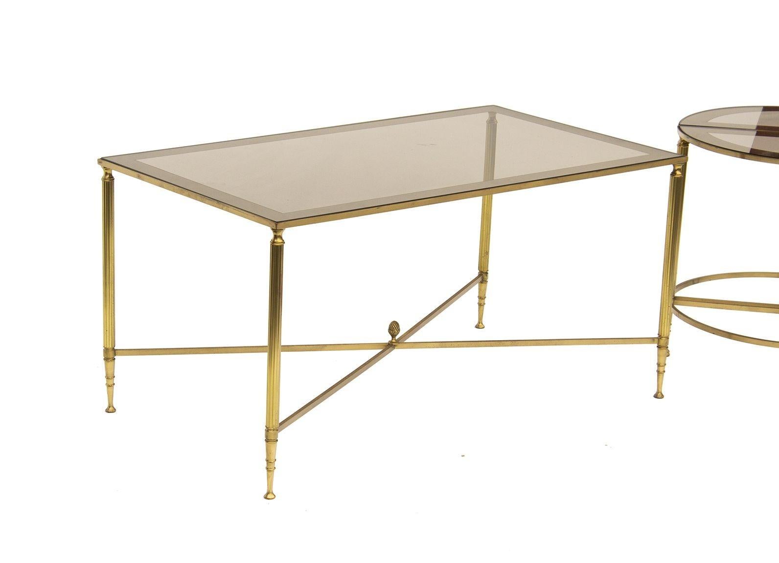 French Neoclassical 3 pc Bunching Cocktail Table in Brass after Maison Jansen