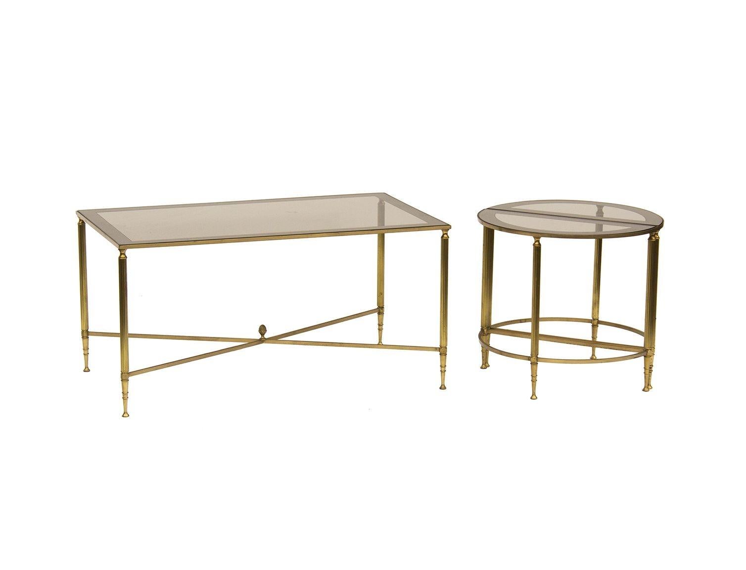 Neoclassical 3 pc Bunching Cocktail Table in Brass after Maison Jansen In Good Condition In Grand Rapids, MI