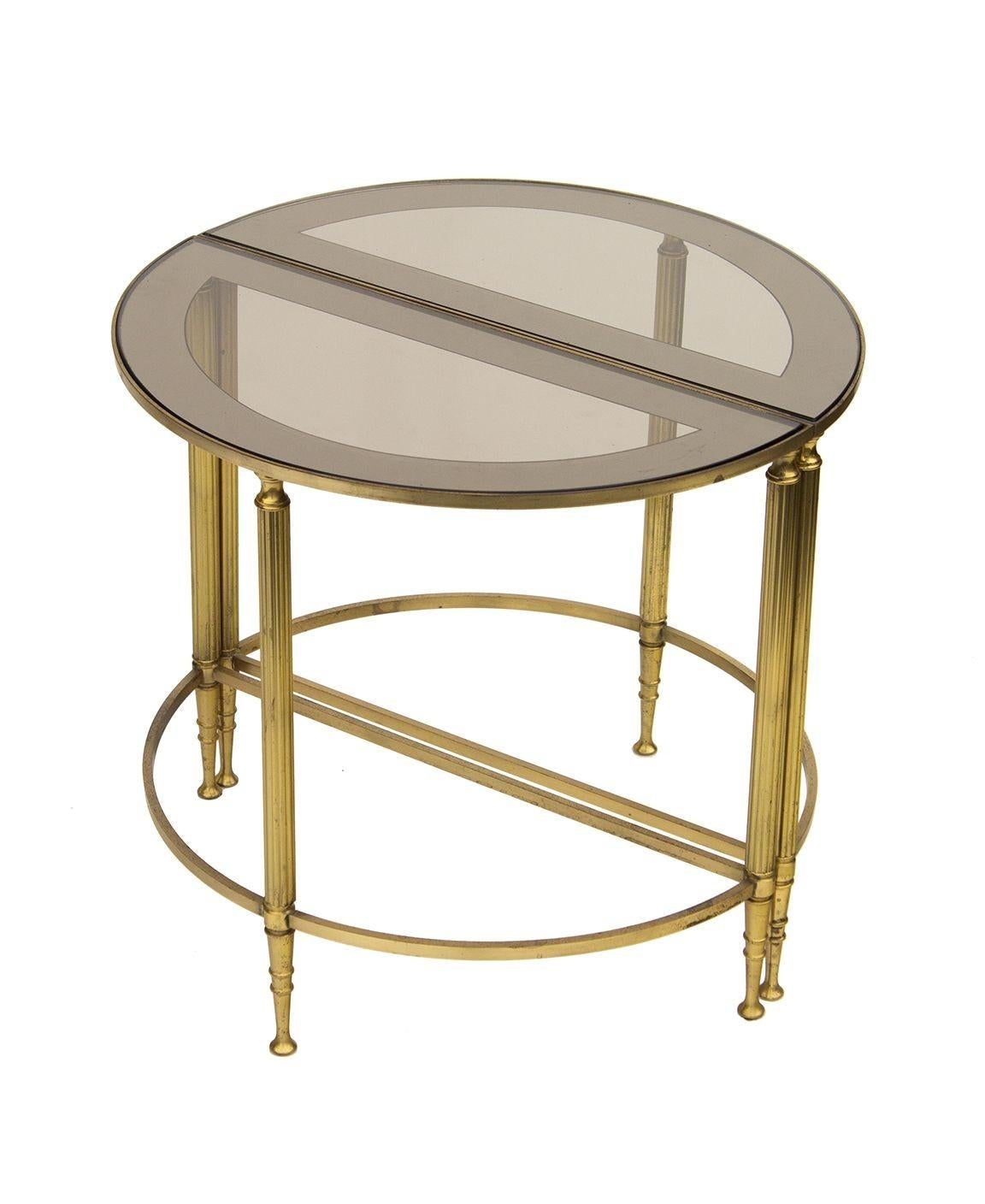 Mid-20th Century Neoclassical 3 pc Bunching Cocktail Table in Brass after Maison Jansen