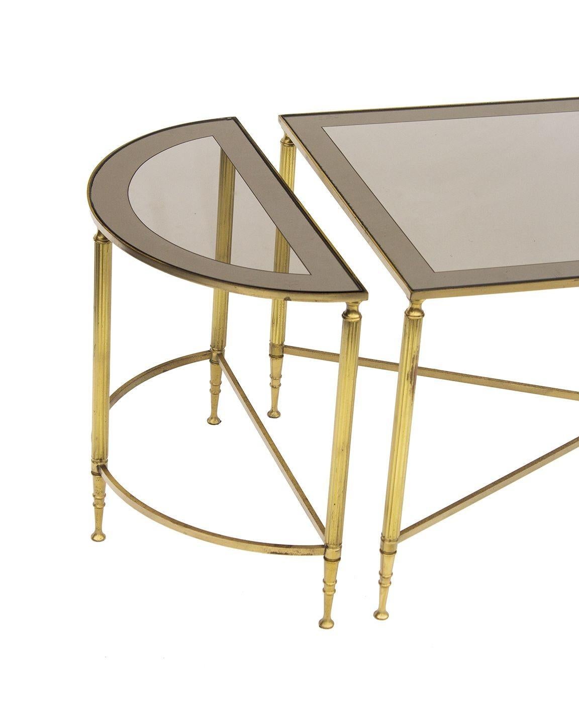 Neoclassical 3 pc Bunching Cocktail Table in Brass after Maison Jansen 1