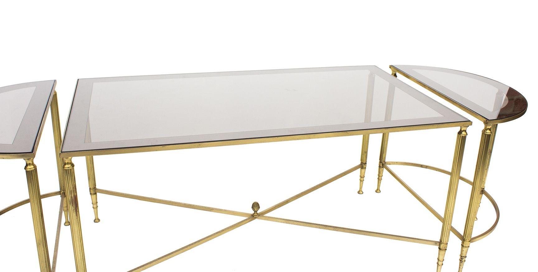 Neoclassical 3 pc Bunching Cocktail Table in Brass after Maison Jansen 2