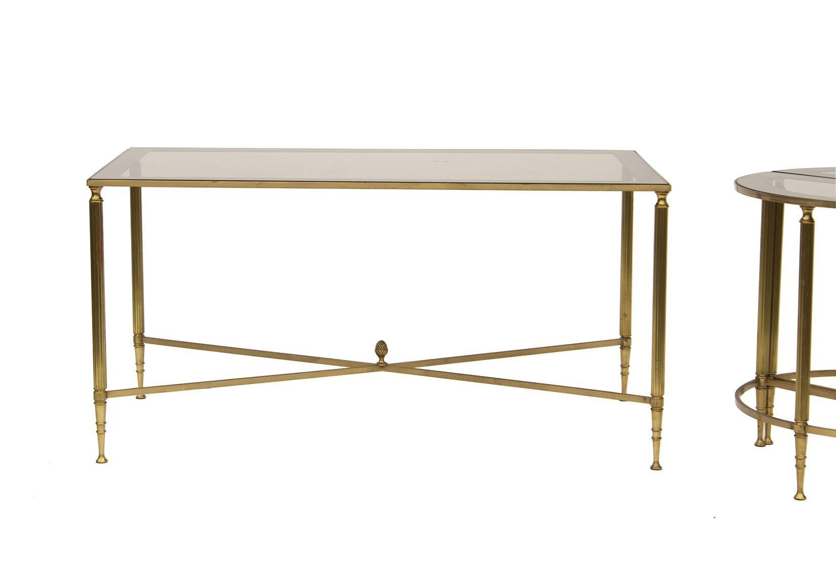 Neoclassical 3 pc Bunching Cocktail Table in Brass after Maison Jansen 3
