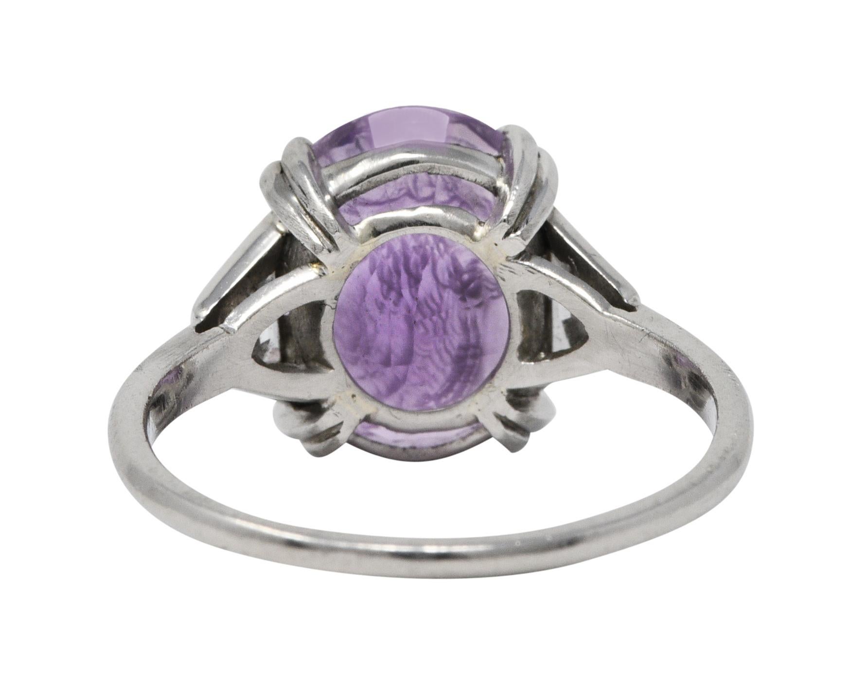 Neoclassical 4.95 CTW Purple Sapphire Diamond Platinum Zeus Intaglio Art Deco Ri In Excellent Condition In Philadelphia, PA