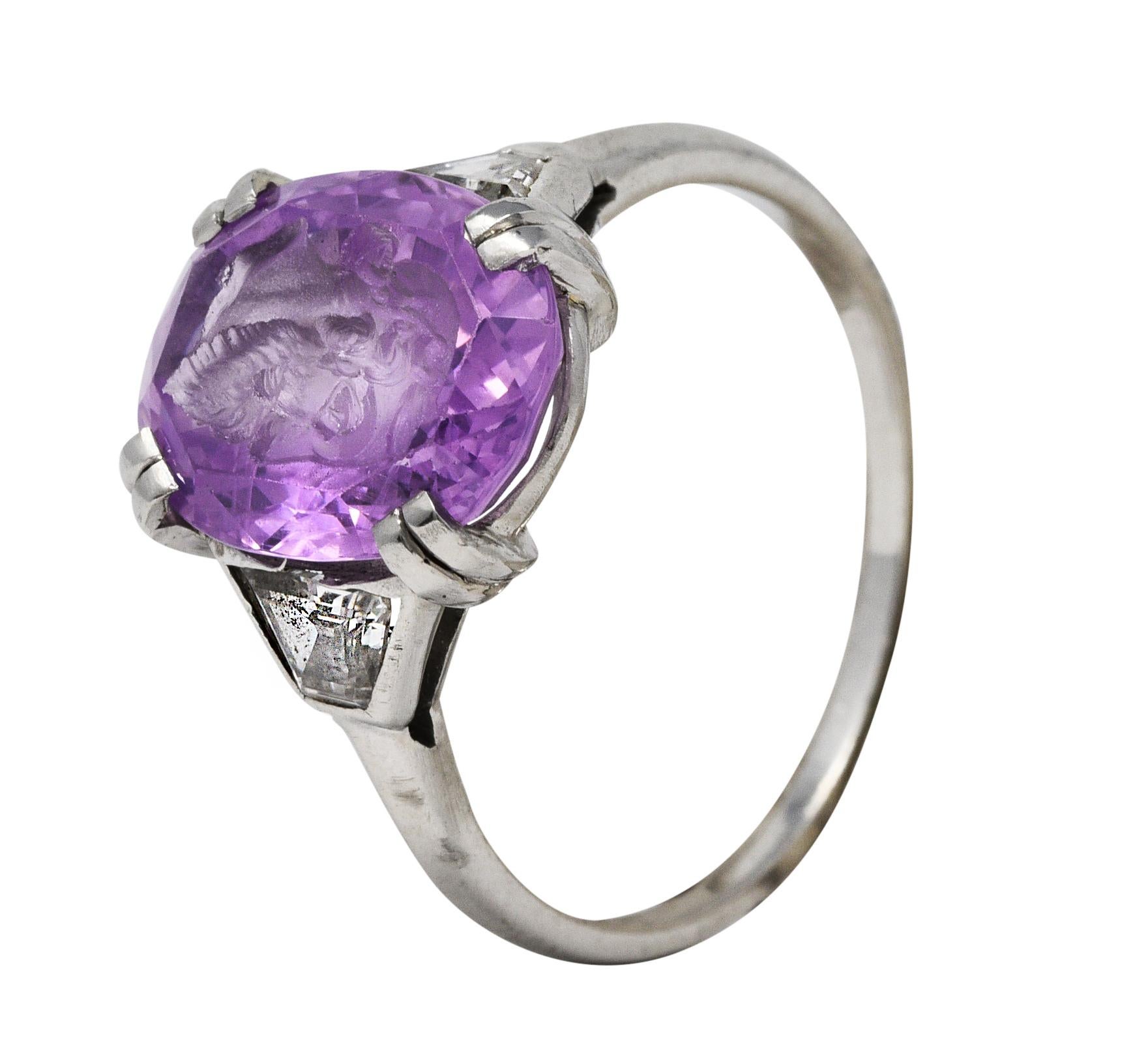 Neoclassical 4.95 CTW Purple Sapphire Diamond Platinum Zeus Intaglio Art Deco Ri 3