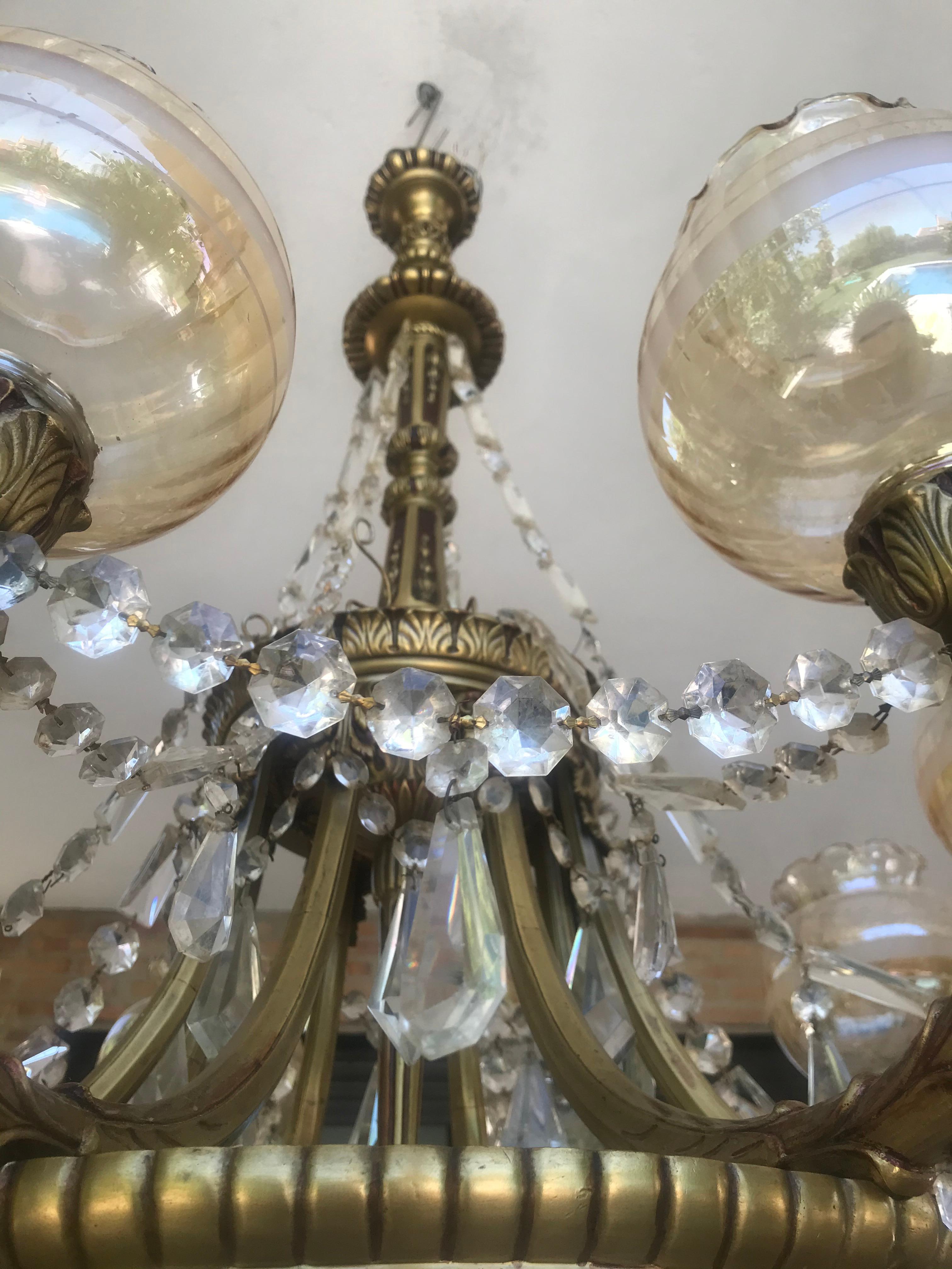 Neoclassical 8-Lamp Shades Spanish Crystal and Bronze Handcrafted Chandelier 5