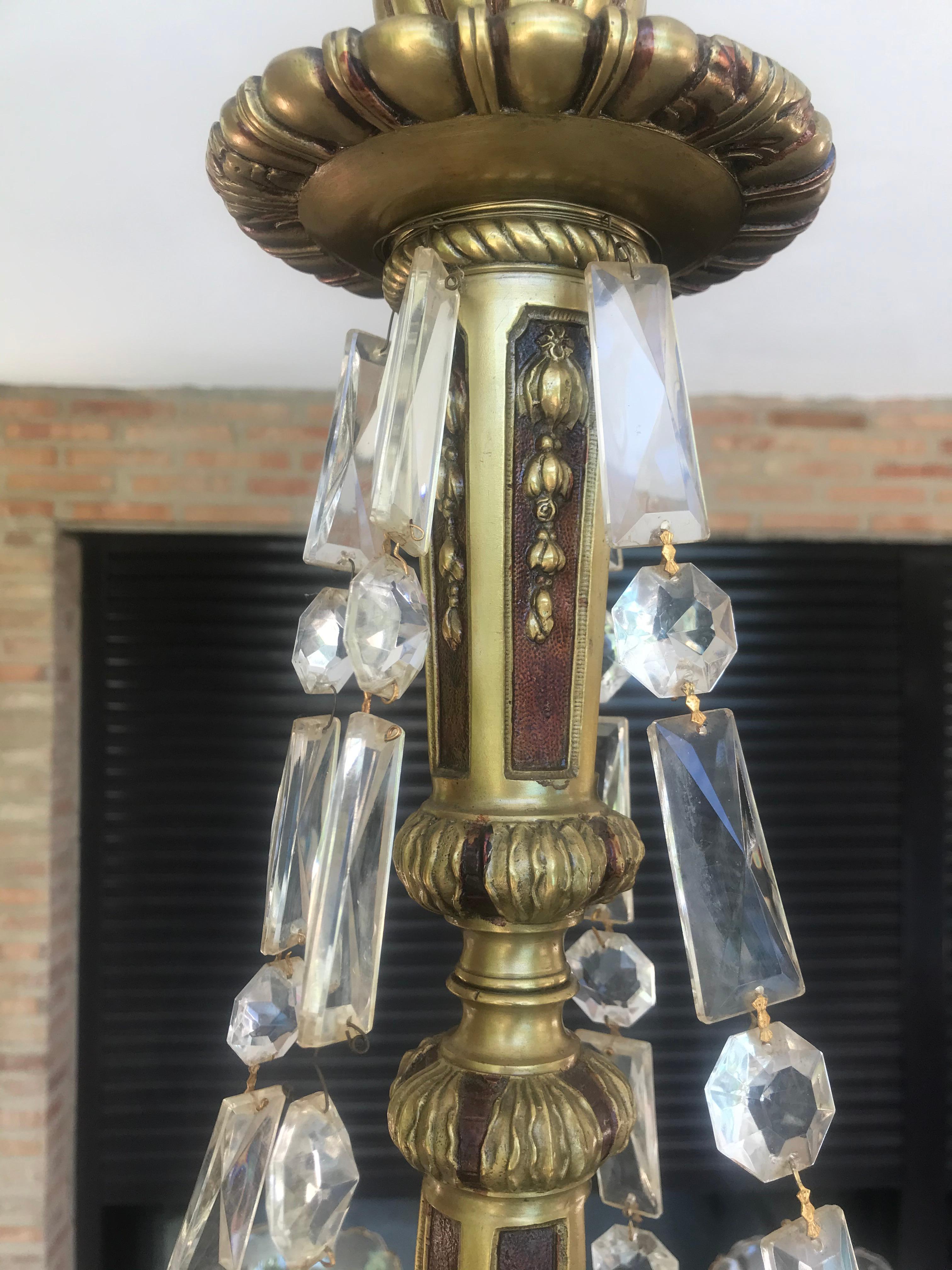 20th Century Neoclassical 8-Lamp Shades Spanish Crystal and Bronze Handcrafted Chandelier