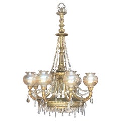 Antique Neoclassical 8 Lamp Shades Spanish Crystal and Bronze Handcrafted Chandelier