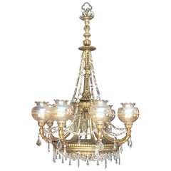 Neoclassical 8-Lamp Shades Spanish Crystal and Bronze Handcrafted Chandelier