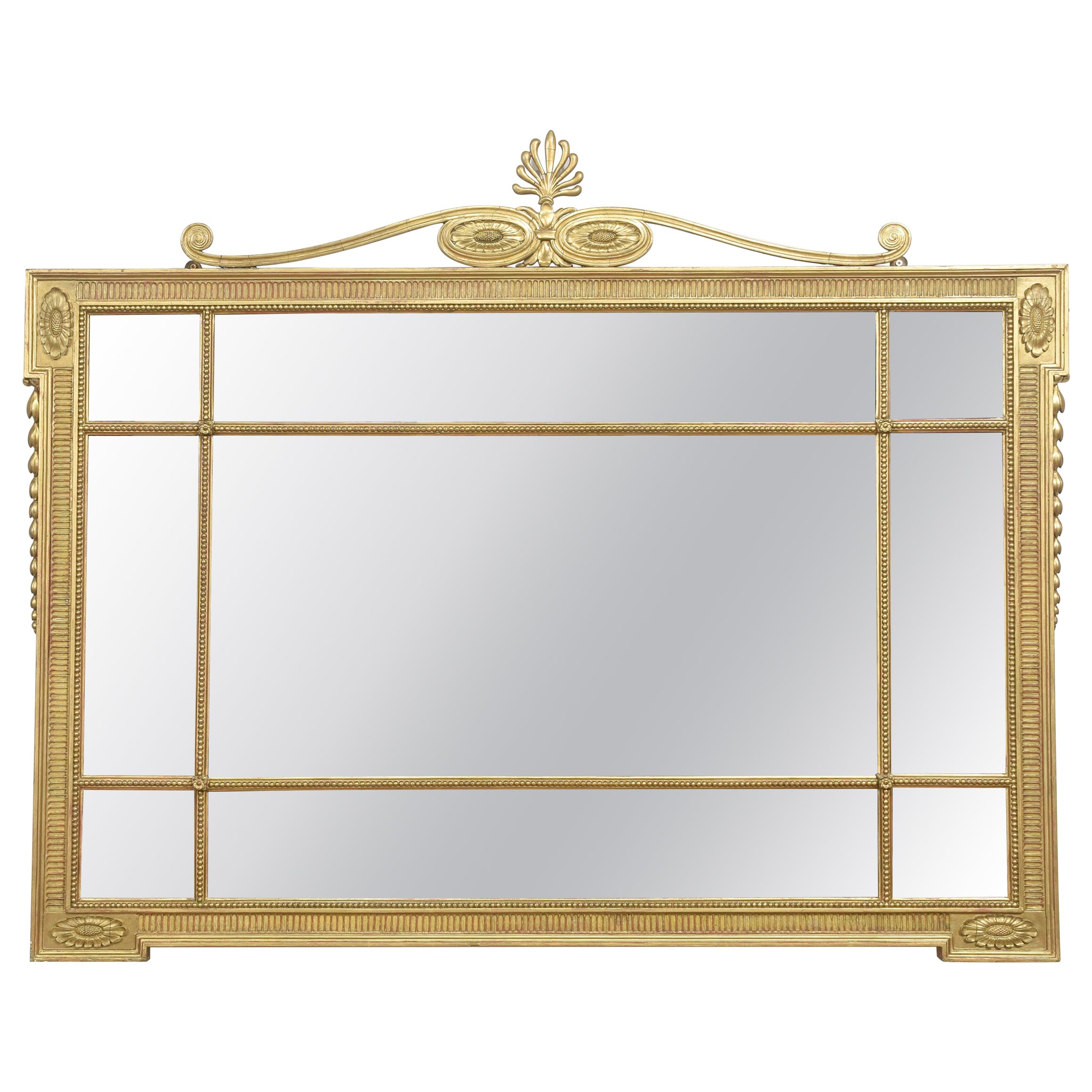 Neoclassical Adam Style Giltwood Paneled Overmantel Mirror