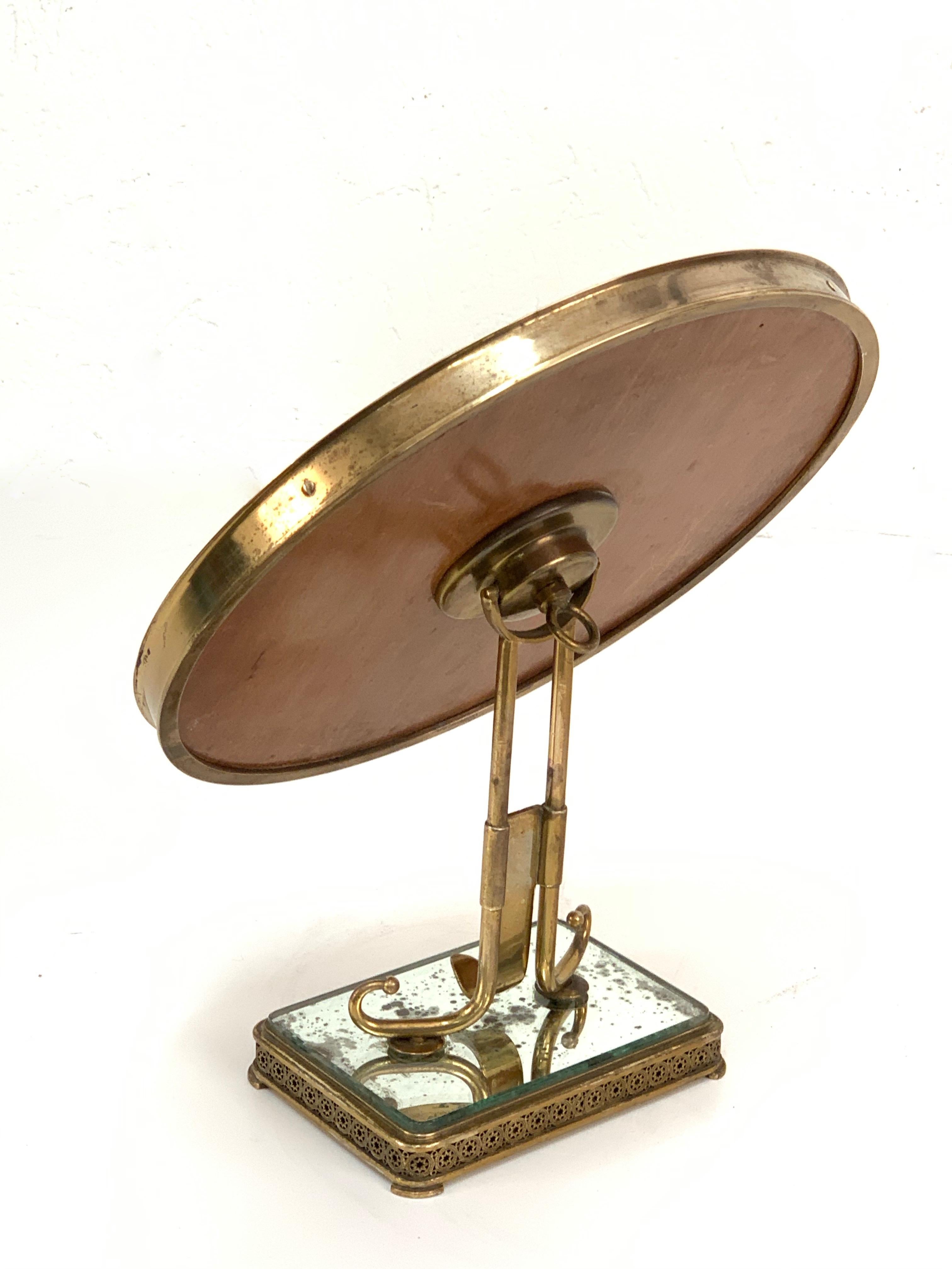 Neoclassical Adjustable Brass and Wood Italian Vanity Table Mirror, 1950s 5