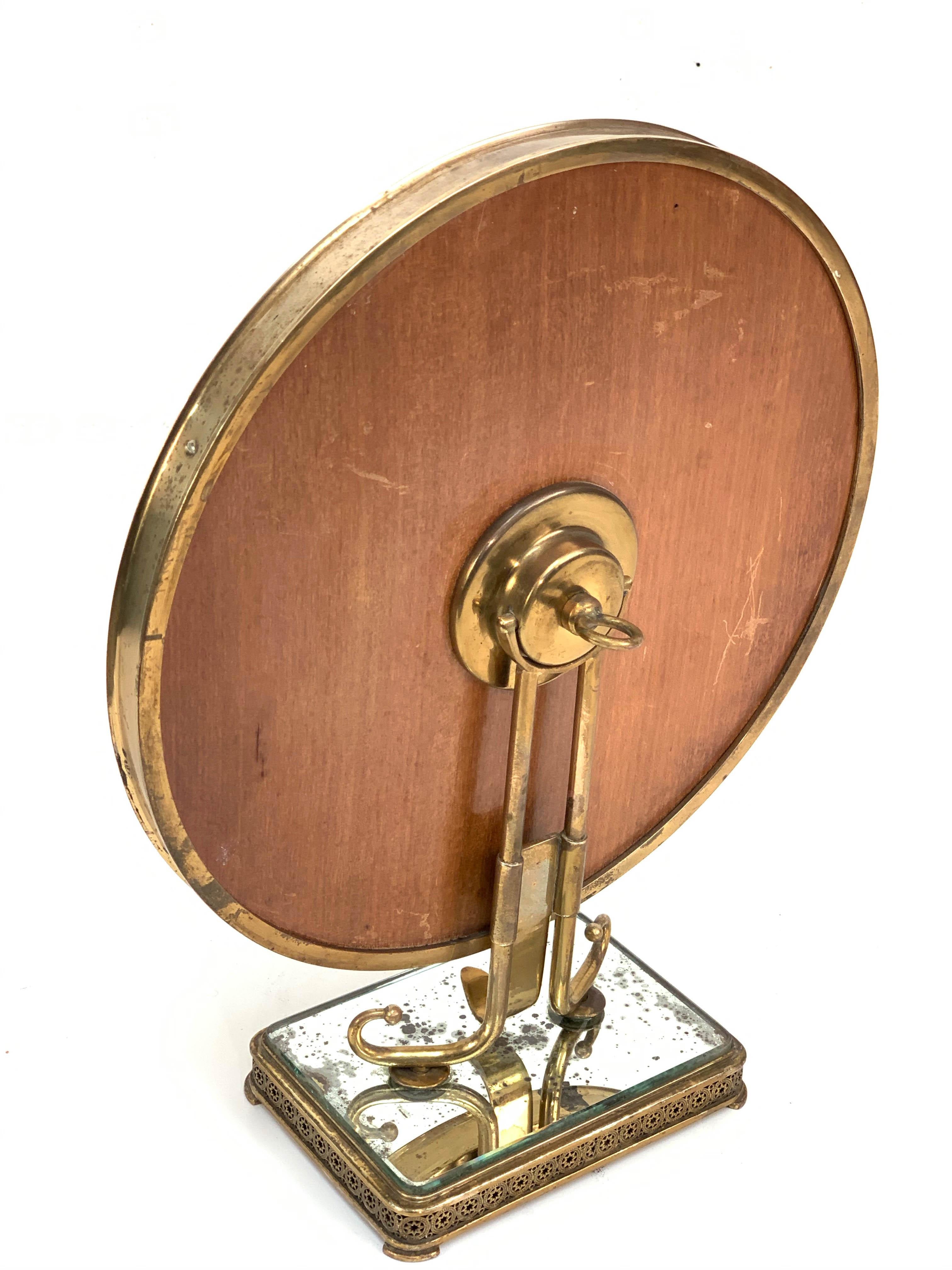 Neoclassical Adjustable Brass and Wood Italian Vanity Table Mirror, 1950s 7
