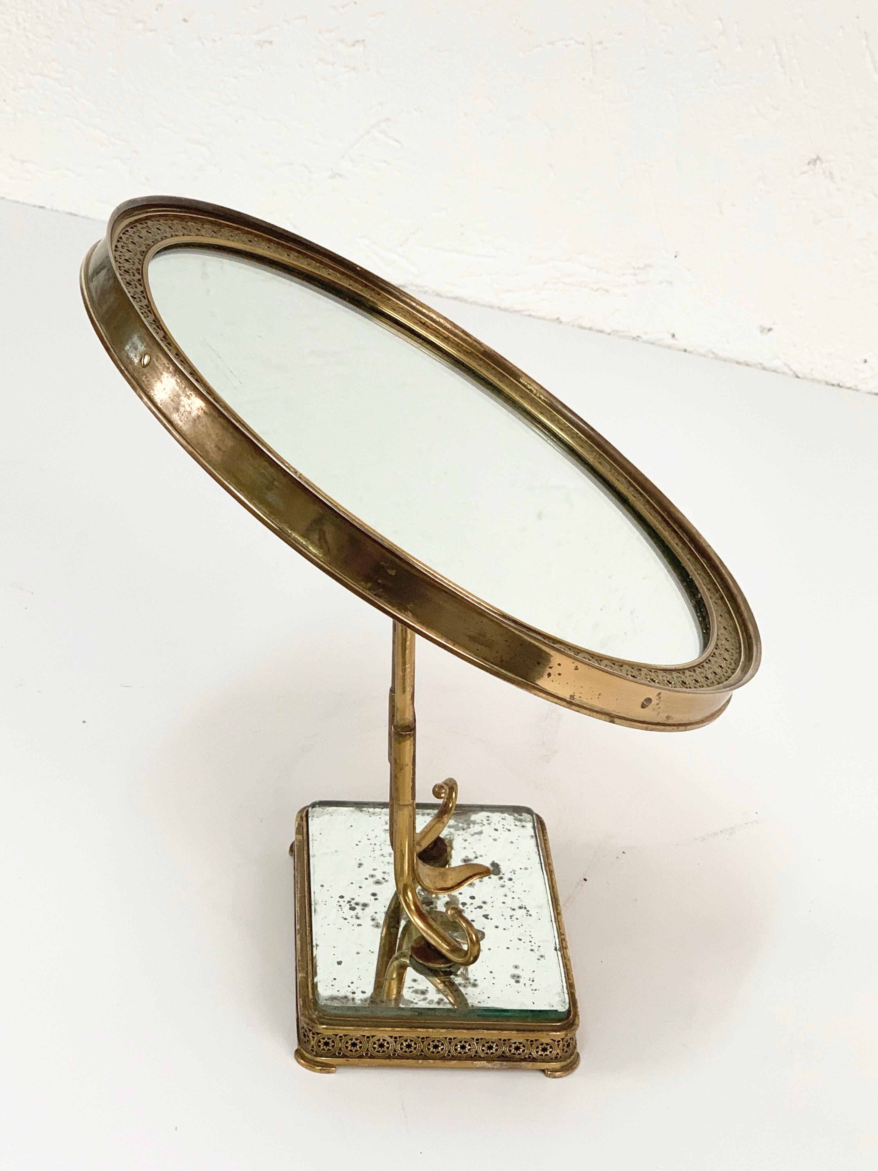 Neoclassical Adjustable Brass and Wood Italian Vanity Table Mirror, 1950s 10