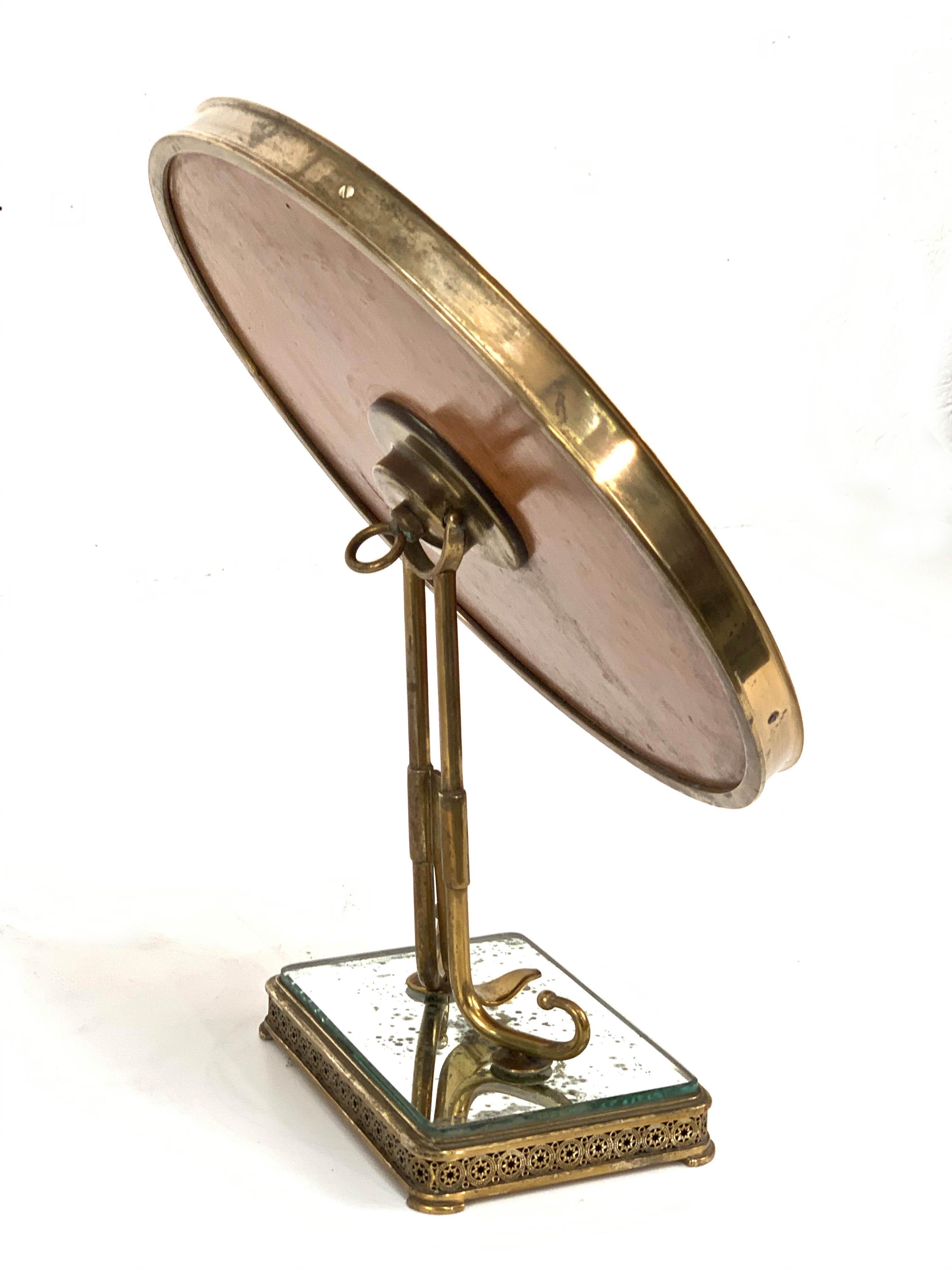 Neoclassical Adjustable Brass and Wood Italian Vanity Table Mirror, 1950s 11