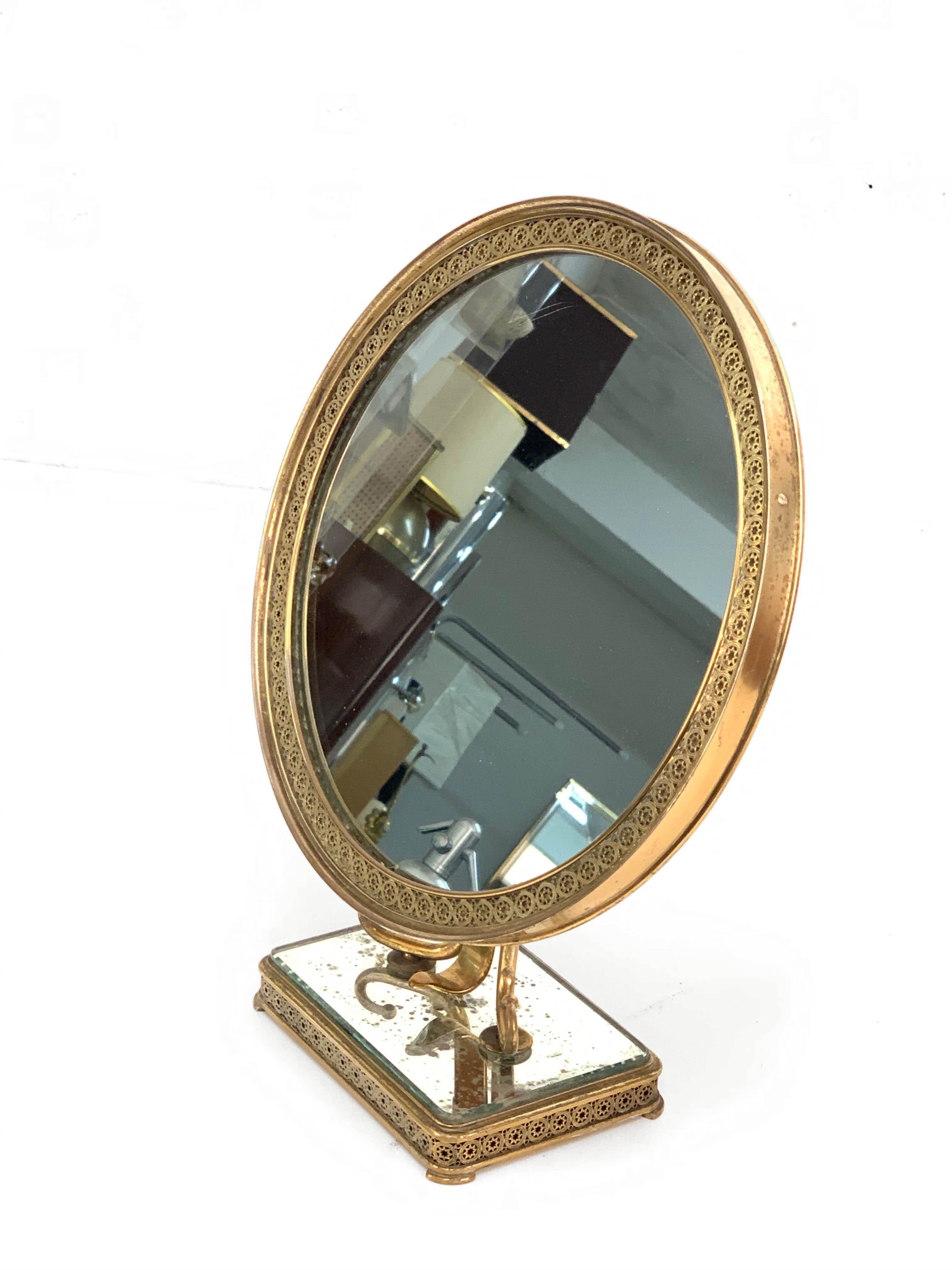 Neoclassical Adjustable Brass and Wood Italian Vanity Table Mirror, 1950s 12
