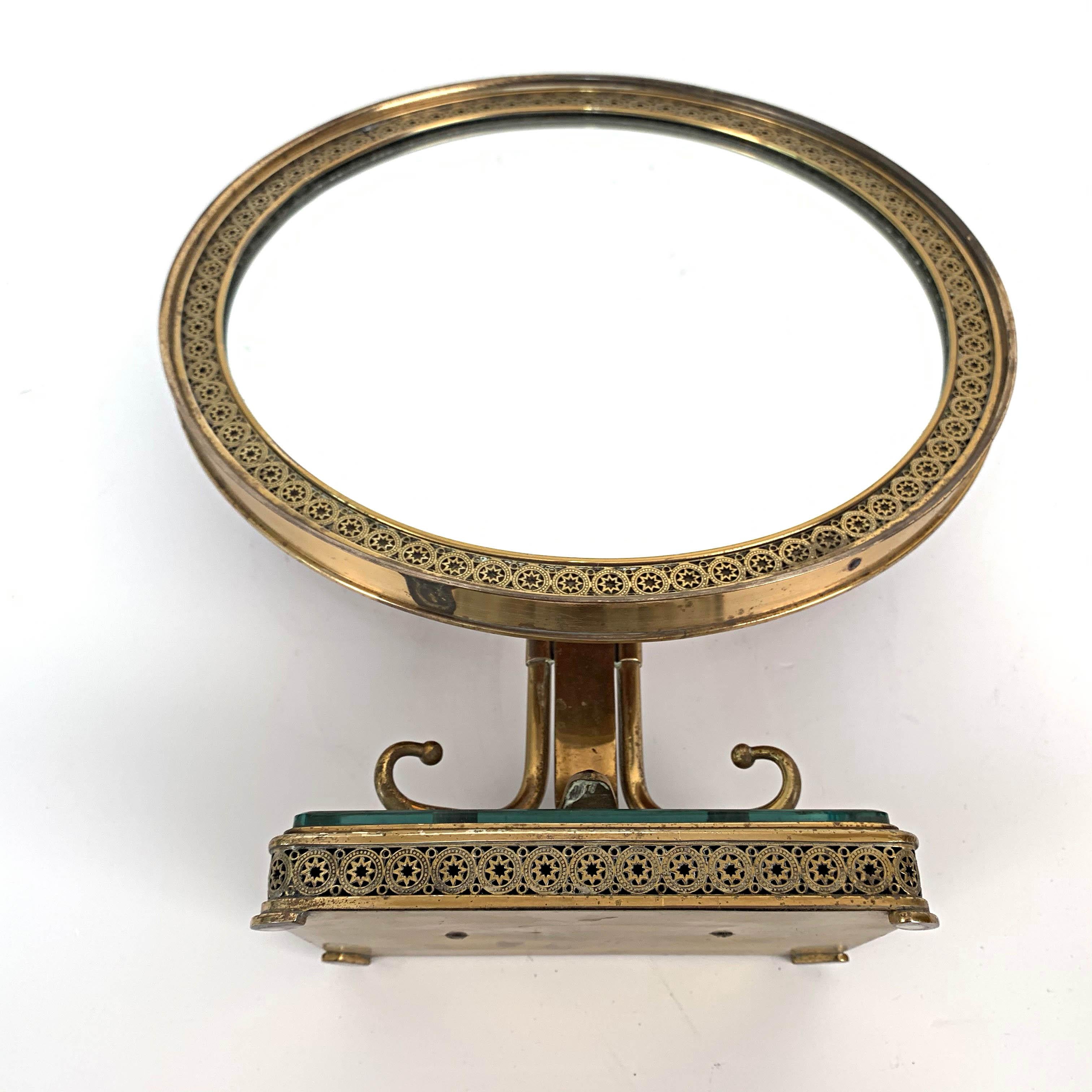 Neoclassical Adjustable Brass and Wood Italian Vanity Table Mirror, 1950s 14