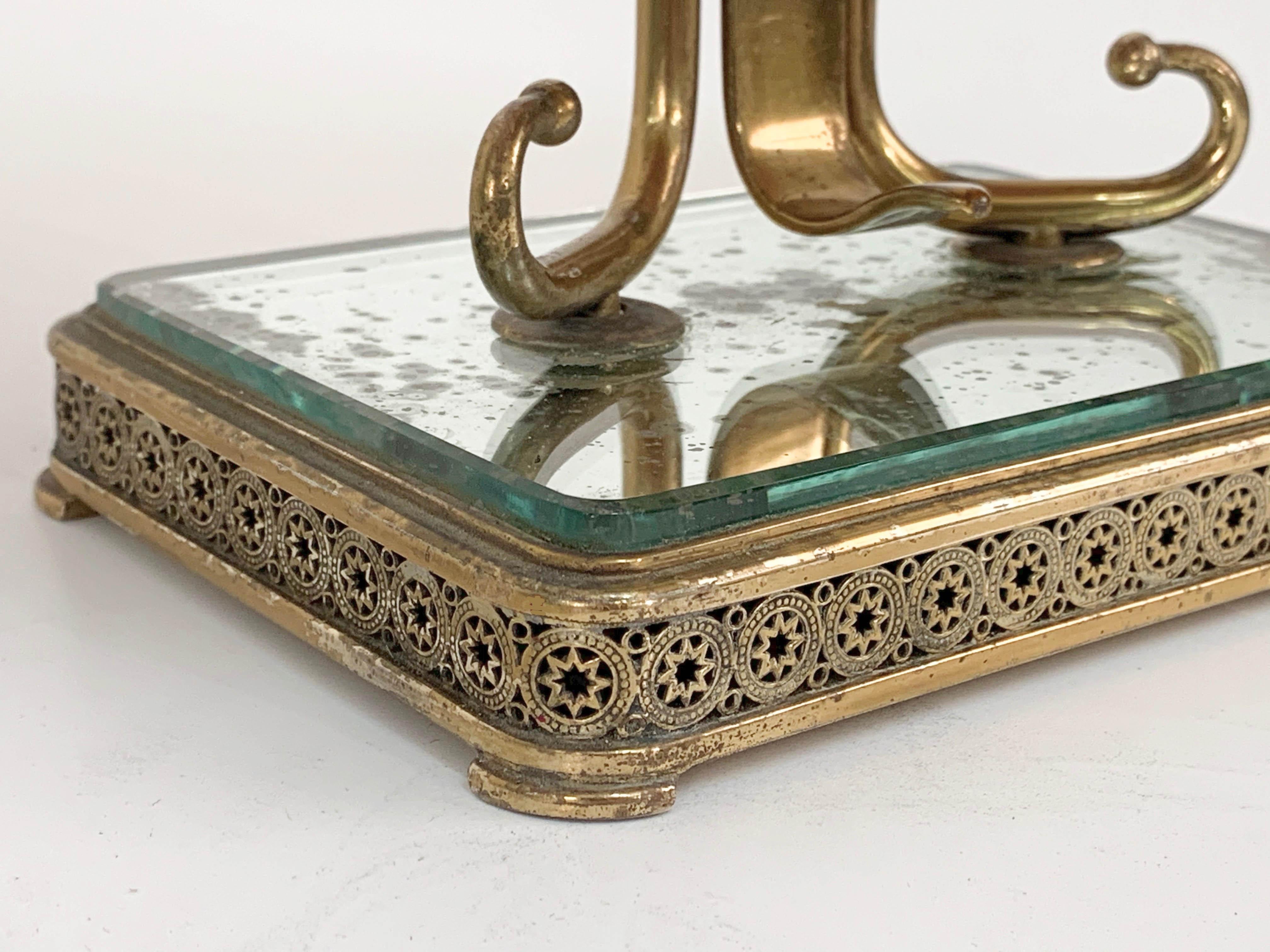 Mid-Century Modern Neoclassical Adjustable Brass and Wood Italian Vanity Table Mirror, 1950s